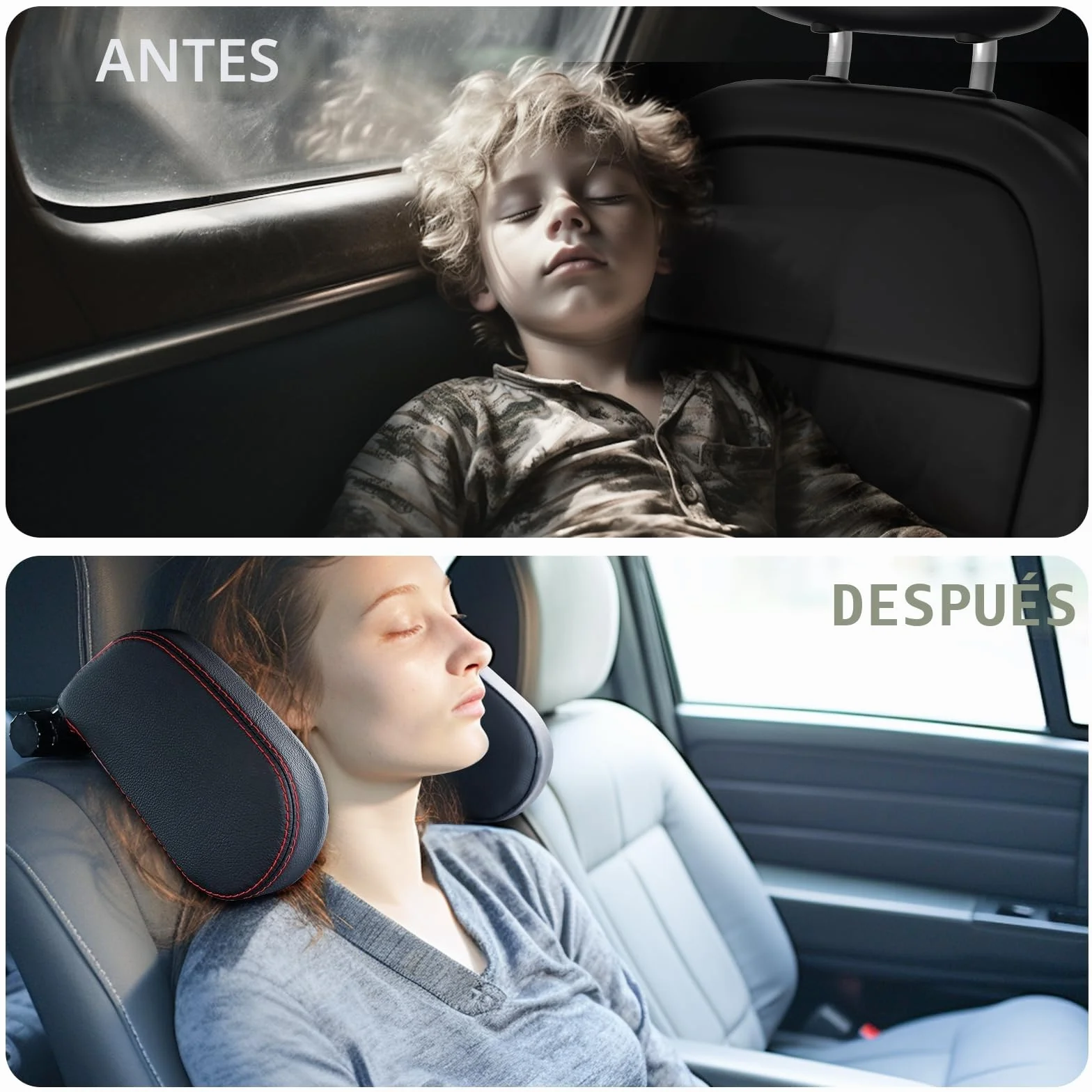 KAEFUYS Reposacabezas Coche Ajustable de 360 ​​​​°para Niños y Adultos Reposacabezas para Automóvil Fácil de Instalary Desmontable Material Suave y Transpirable para una Experiencia de Viaje Cómoda