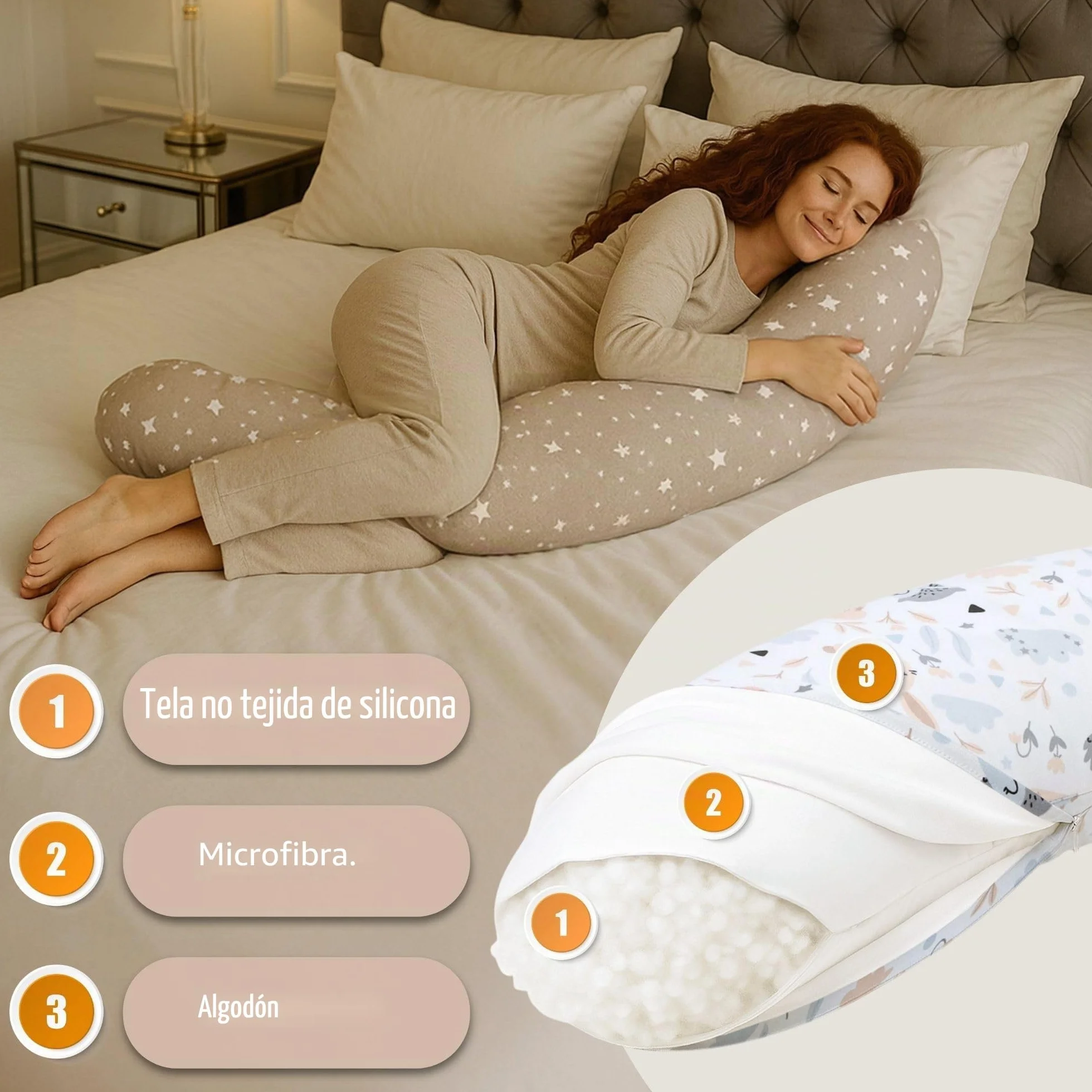 Totsy Baby Cojin Lactancia y Embarazo 190cm – Almohada para Dormir de Lado Descanso y relajación Ideal para futuras mamás Forma en C Oeko-Tex