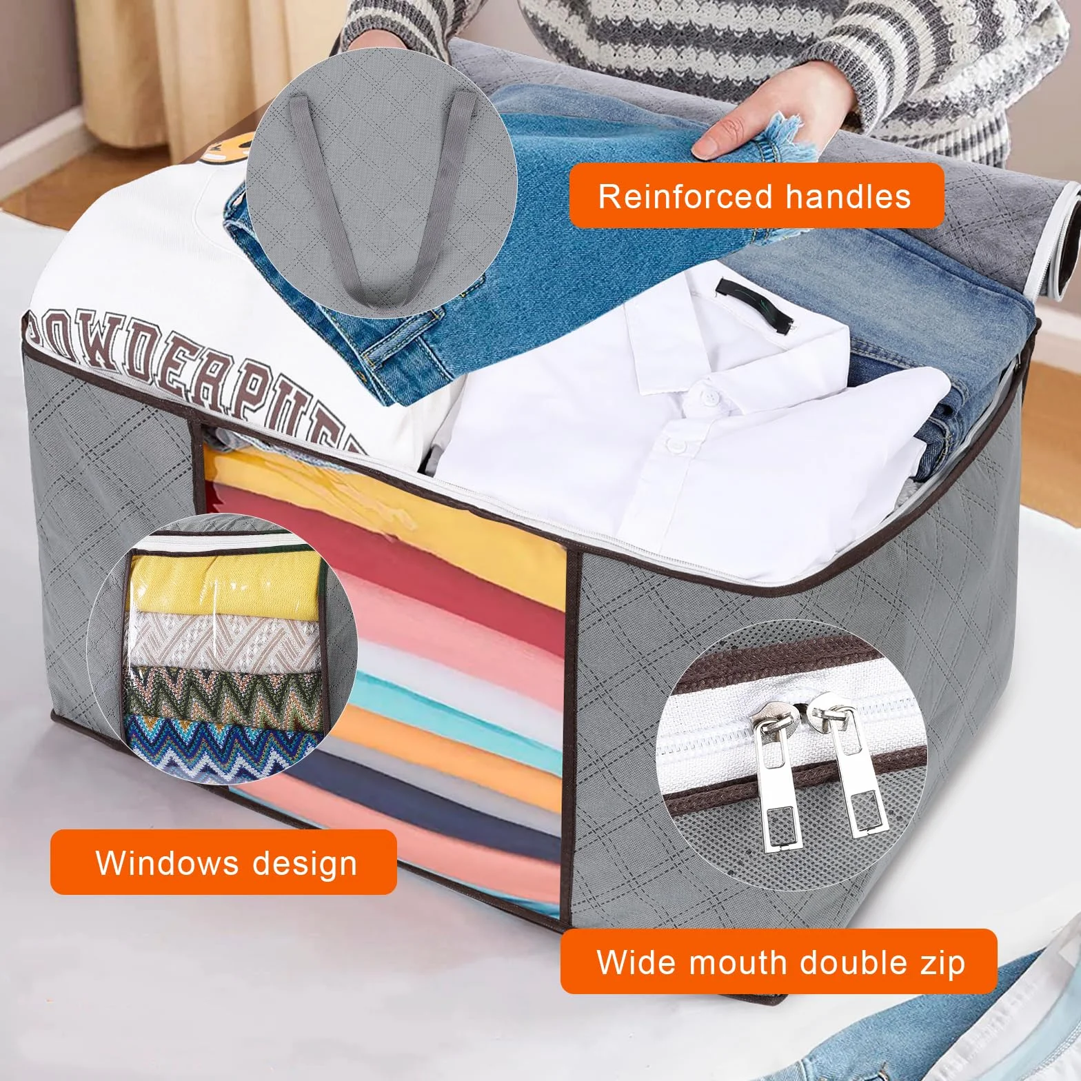 AiQInu Cajas Almacenaje Ropa, 90L Plegable Bolsa Almacenamiento de Ropa de Gran Capacidad (1pc)