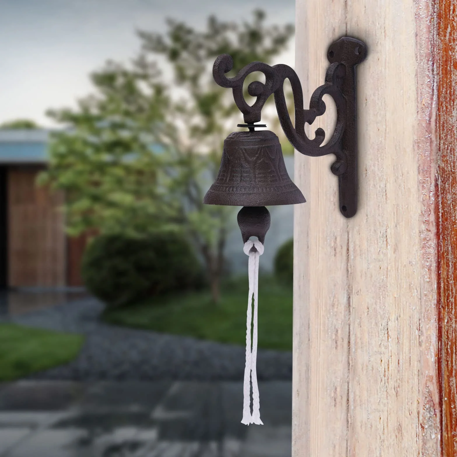 Campana colgante de barco de hierro fundido Campana de capitán rústica negra se puede utilizar en cafés, restaurantes, escuelas, entradas, bares, jardines, 13,5 x 13,5 cm