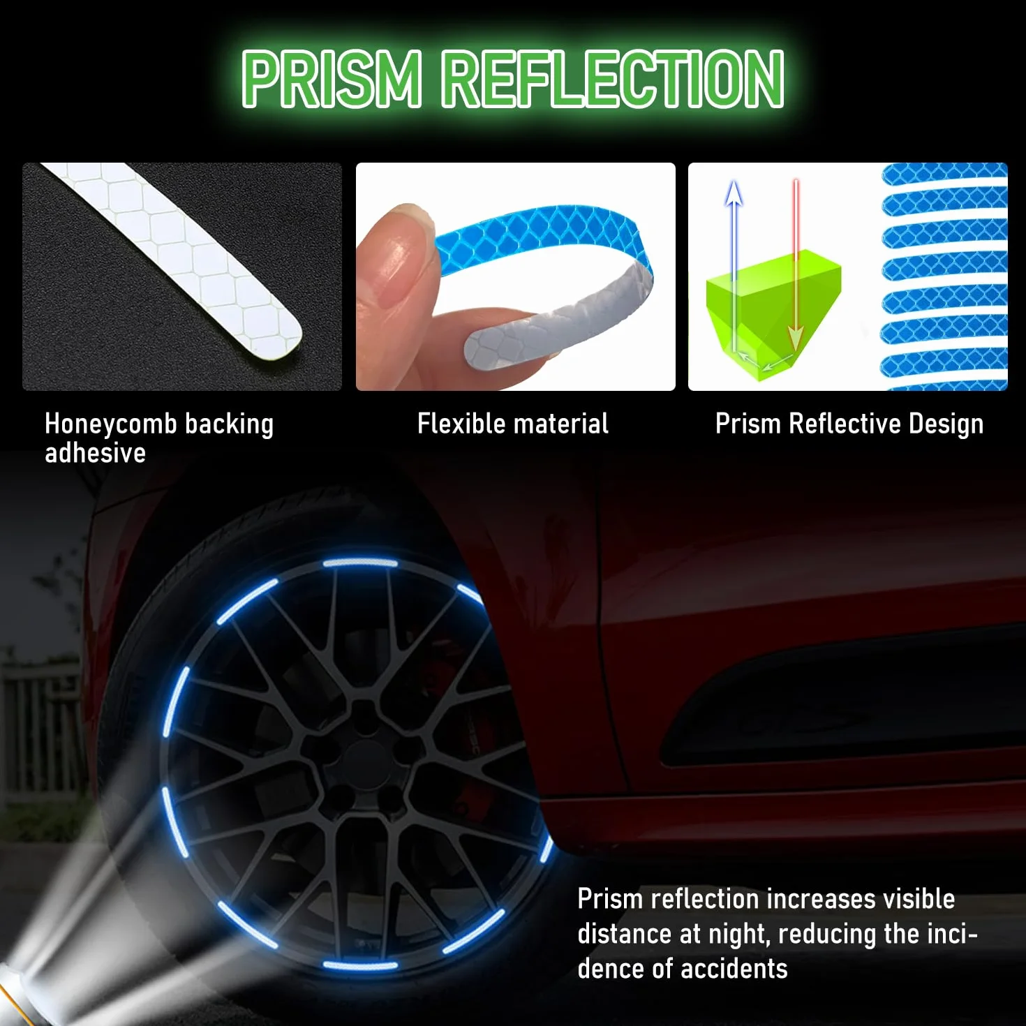 40 Piezas Pegatinas Reflectantes para Bicicleta, 4 Piezas Tapas Luminosas, Adhesivo Reflectante,Altamente Reflectantes y Intemperie, para Bicicleta, Moto, Silla De Paseo, Casco, Cochecito