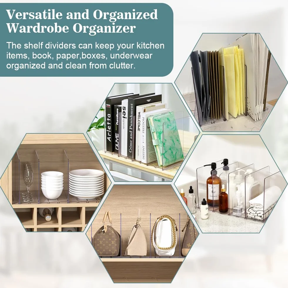 ADERTOS 5 PCS Separadores Acrílicos Transparentes, Separadores de Plástico Extraíbles para Estanterías y Librerías