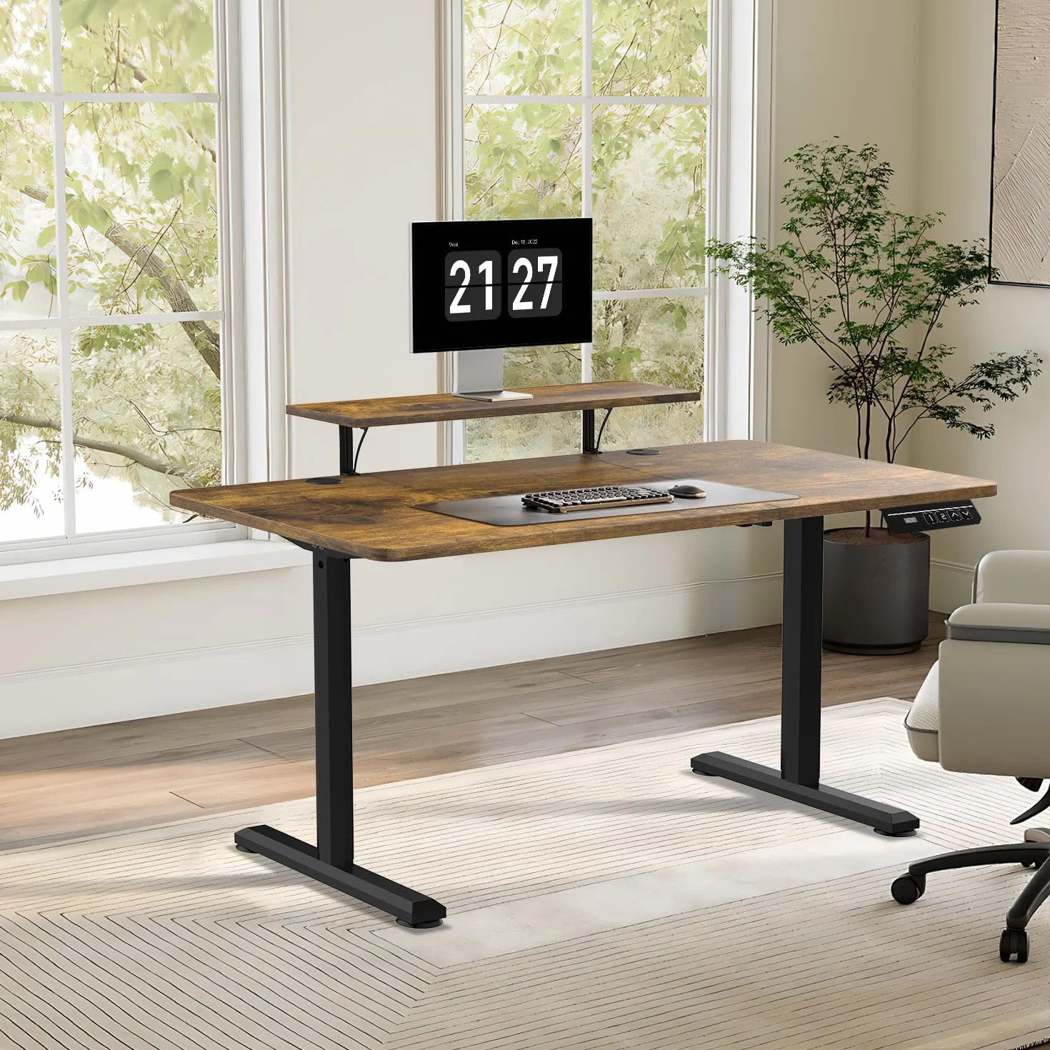 Devoko Escritorio Elevable Eléctrico con Tablero 160 x 70cm, Escritorio Regulable en Altura 73-118cm, 2 Opciones de Memoria Inteligente para Estudiar, Trabajar(160×70cm,Marrón)
