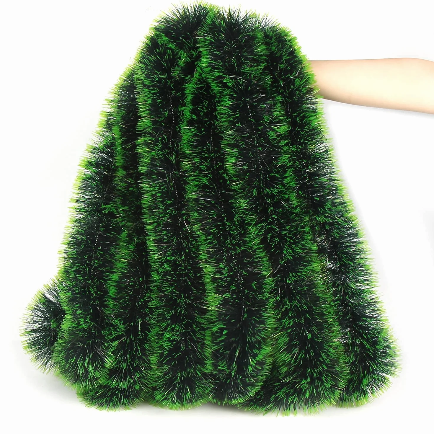 LOMIMOS Guirnalda de oropel de Navidad de 32.8 pies, decoración Verde Oscuro Brillante para árbol de Navidad, Fiesta, Suministros de Boda