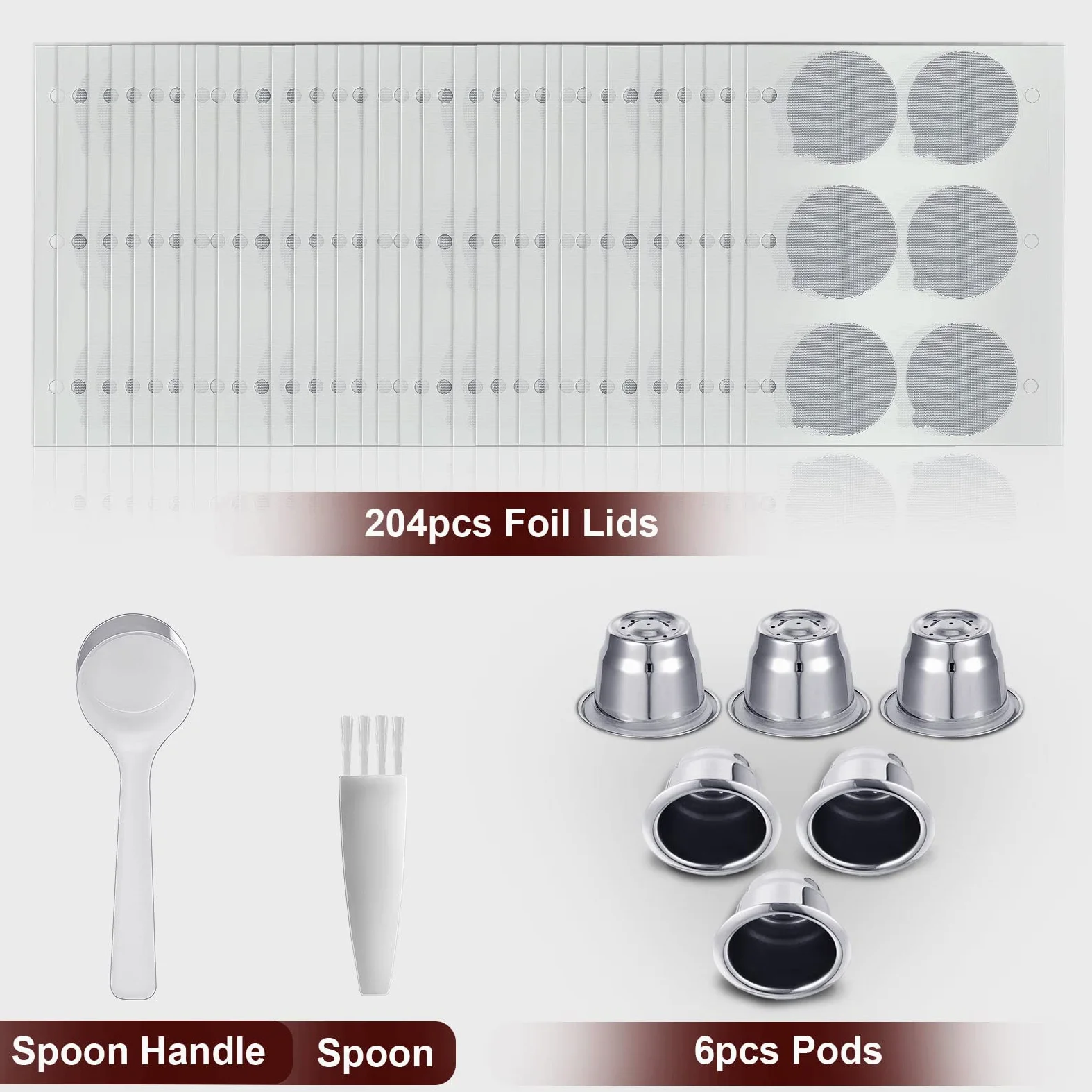 Didaey Cápsulas de café reutilizables de acero inoxidable recargables, cápsulas de café reutilizables con sellos de papel de aluminio, tapas adhesivas compatibles con máquinas Nespresso (6 tazas, 204