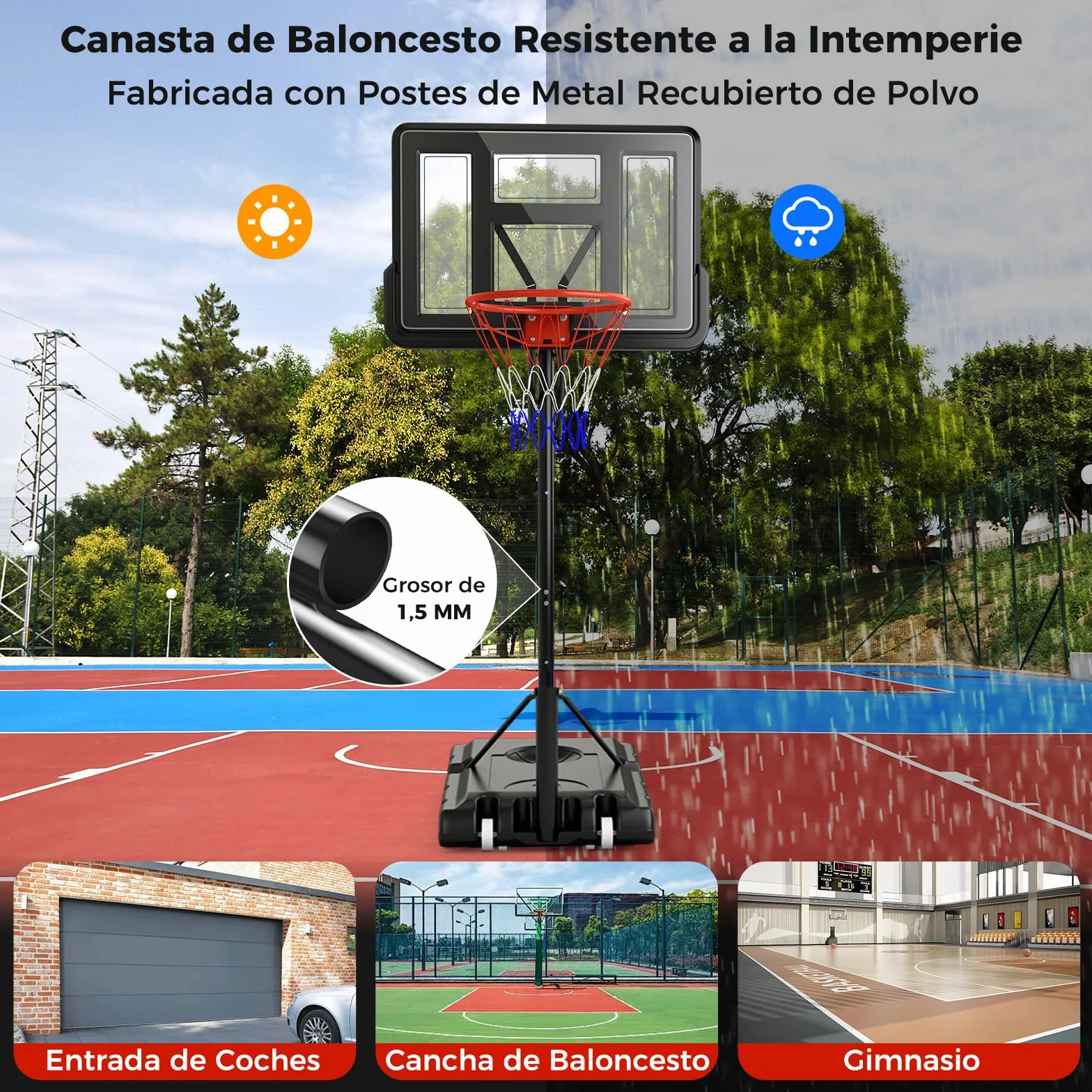 COSTWAY Canasta de Baloncesto Altura Ajustable 240-305cm Base Rellenable Portátil con Ruedas