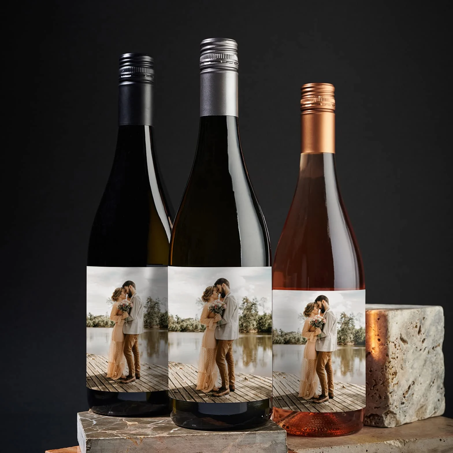 20 paquetes de etiquetas personalizadas para botellas de vino para bodas. Etiquetas fotográficas personalizadas