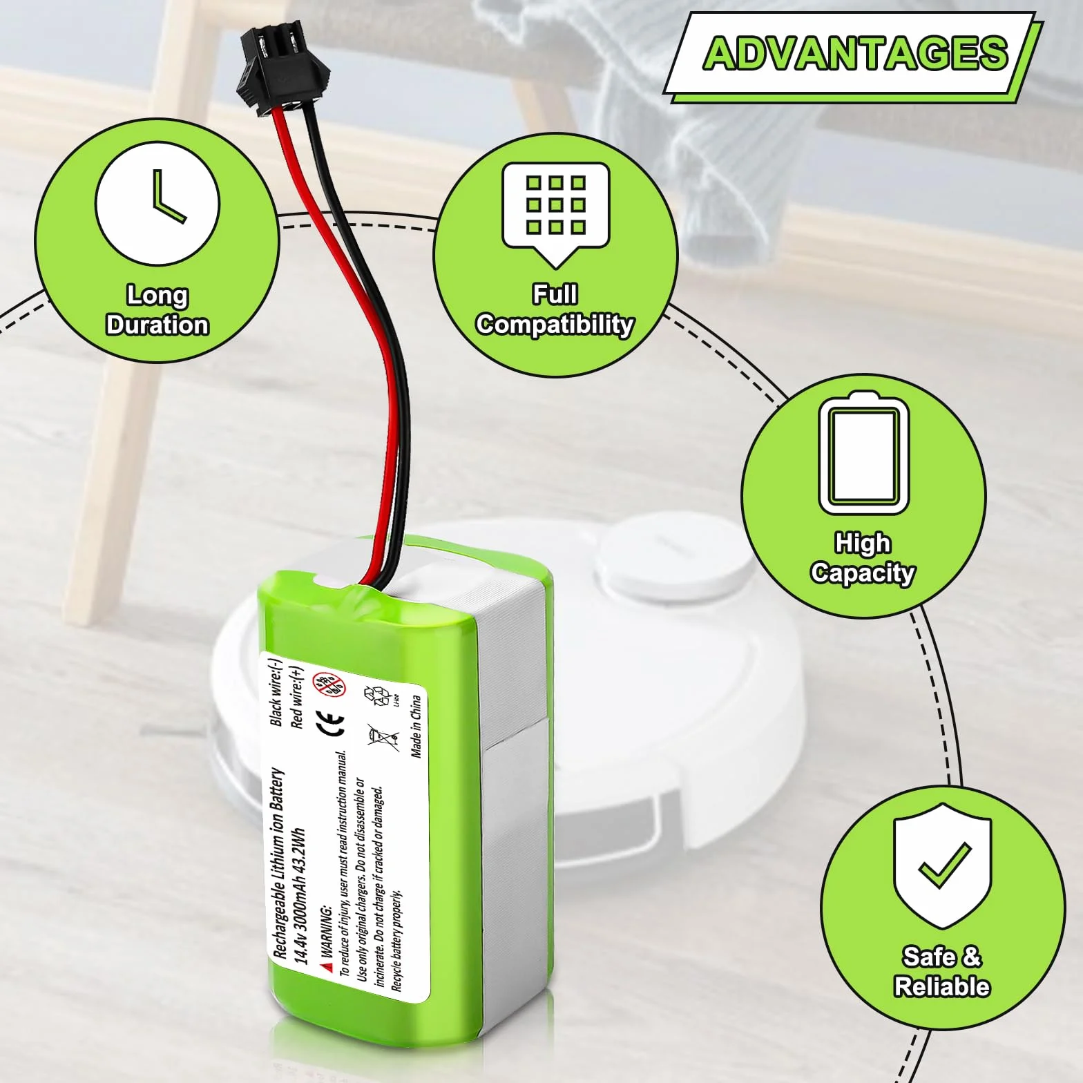 Batería de Lones de Litio 3000mAh 14.4V para Conga Excellence 1090 990 950 1990 1790 para Ecovacs Deebot N79 DN622 N79S IKHOS S15 S14 para Eufy RoboVac 11 12 30 11S 15C 15T 11SMAX 15C 30C 35C