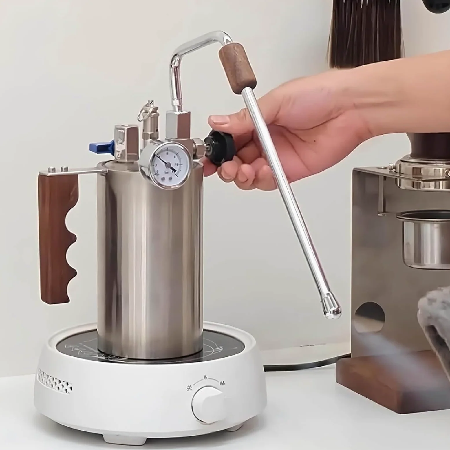 Espumador de leche de café, máquina eléctrica de espuma de 100 a 500 ml, boquilla de 3 agujeros máximo de 4 bares, espuma calentable para latte, capuchino, chocolate caliente