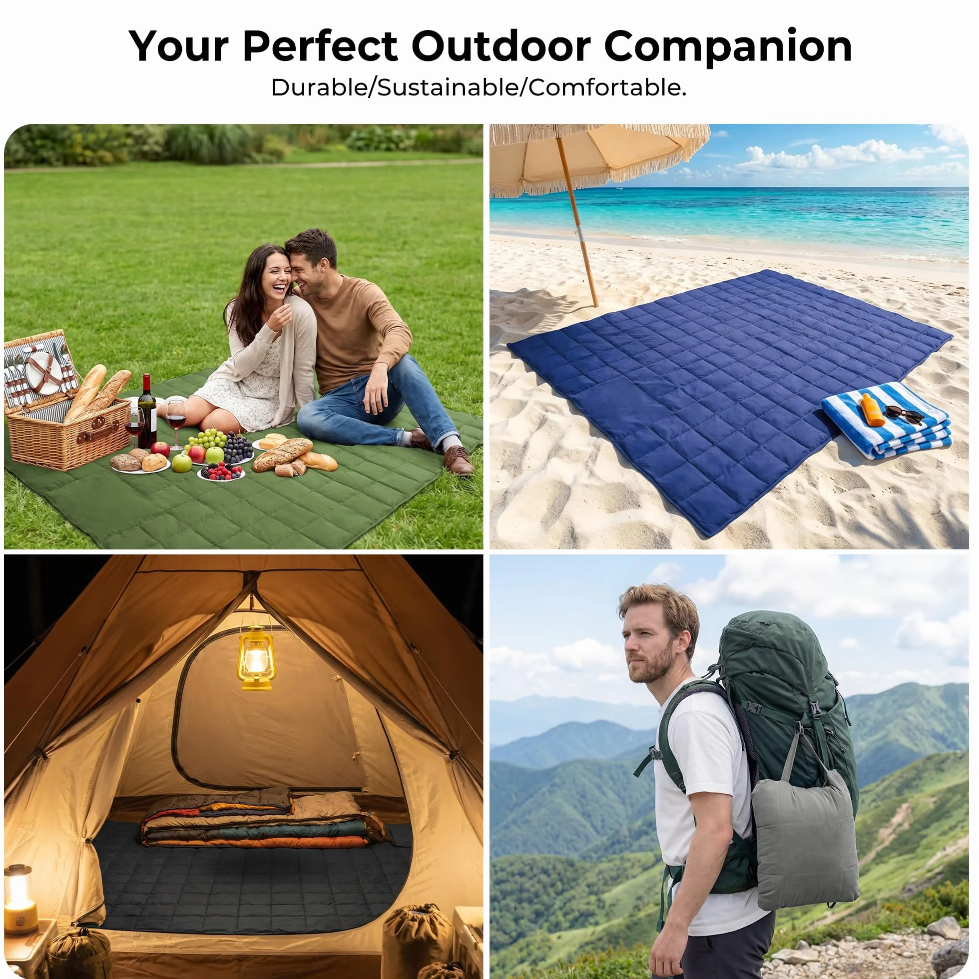 Deodar Manta de Camping termoaislante 150x200 cm Impermeable Cortaviento Cálida con Poncho Oeko-Tex Verde Militar Bolsa de Compresión