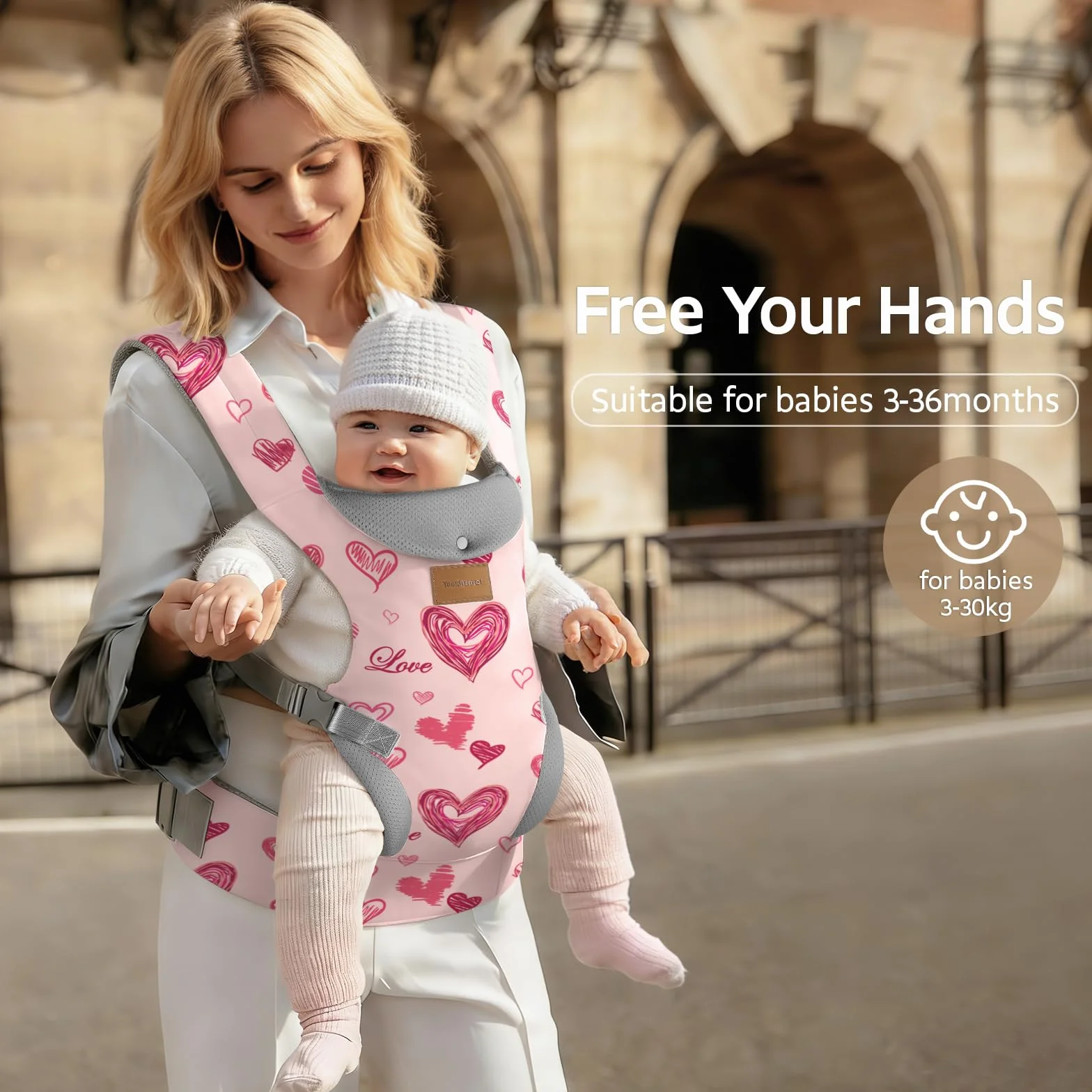 Mochila Portabebés Ergonómico Adapt para Bebés 3-36 Meses 3-30 kg 3 Posiciones Ajustable Manos Libres