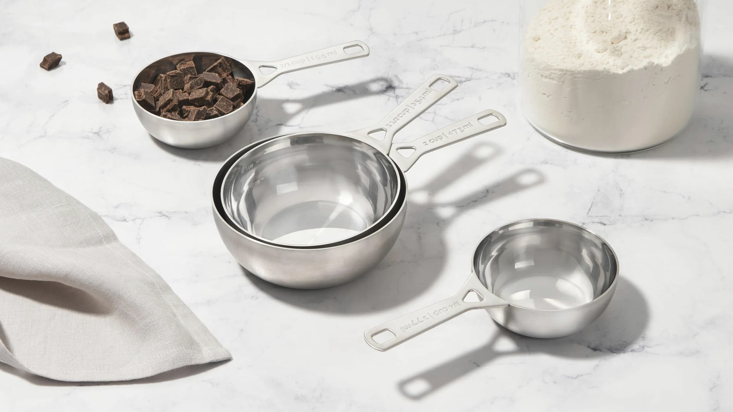 Le Creuset Juego de 4 tazas medidoras de acero inoxidable | El juego incluye: 2/3, 3/4, 1.5 y 2 tazas