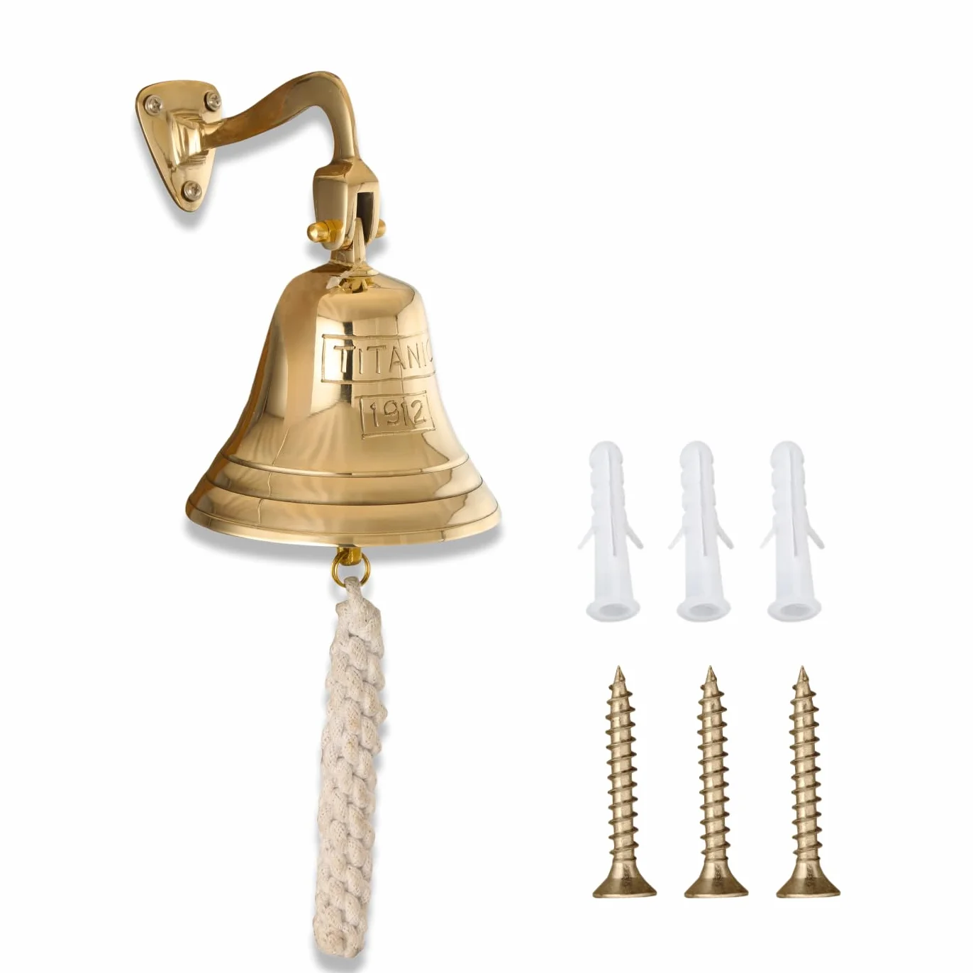 Fenzo Titanic Last Order - Campana tradicional de latón para colgar en la pared con cuerda duradera, sonido fuerte, para trineo, casa de juegos, barco, bar en casa, pub (5 pulgadas)