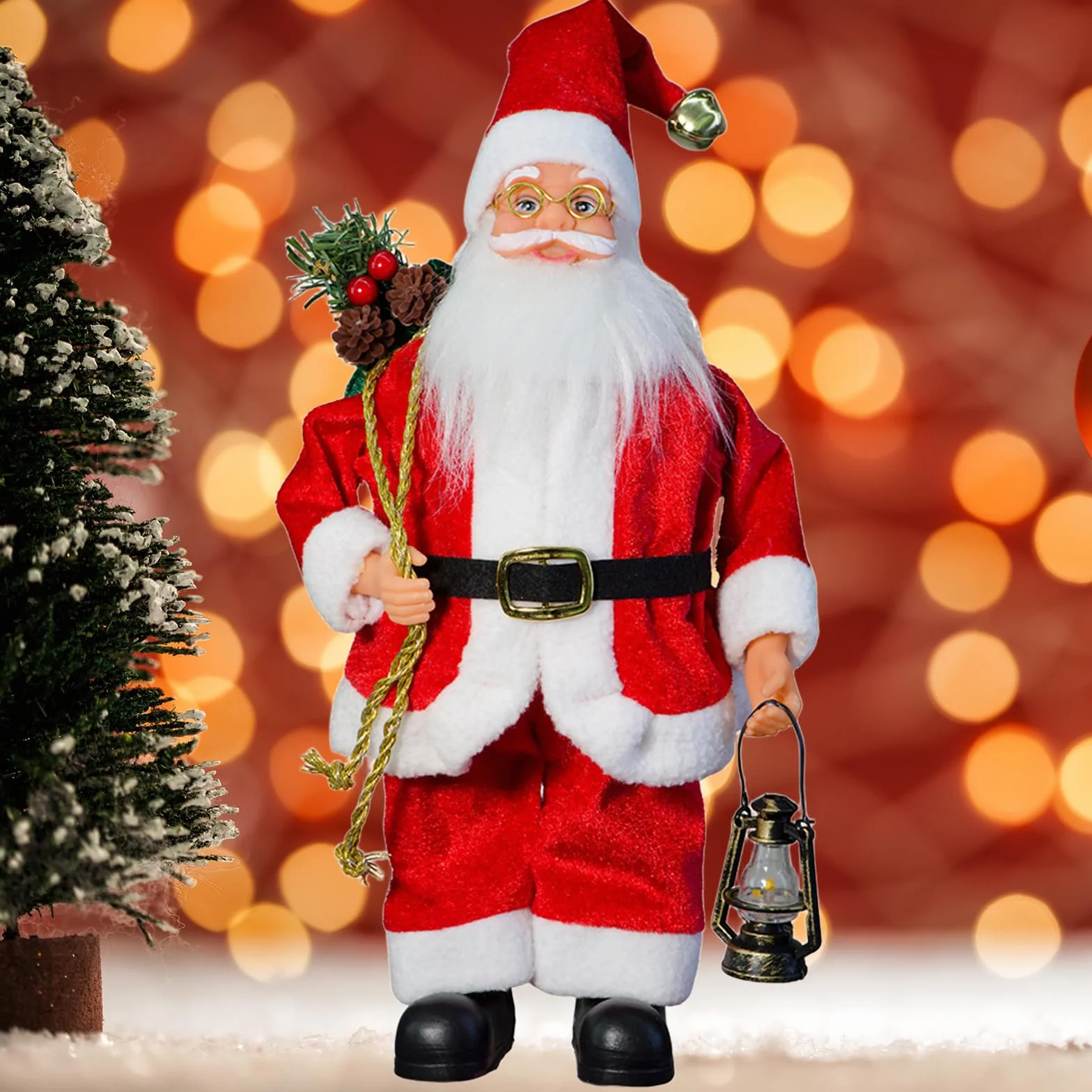 Figura de Papá Noel de pie de 39 cm Tradicional Rojo decoración de Navidad Ornamento muñeca Figura de Santa Claus Larga Barba con Bolsa de Rega para Ventana Mesa Chimenea Regalo de Decoración