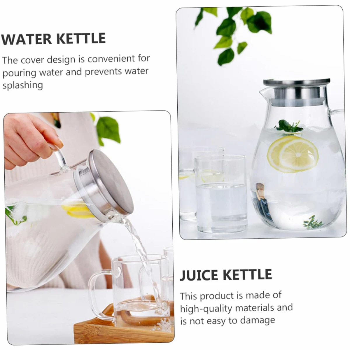 NOLITOY Jarra de Vidrio Grande con Tapa Antigoteo y Diseño Fácil de Usar para Bebidas Frías y Jugos Casa