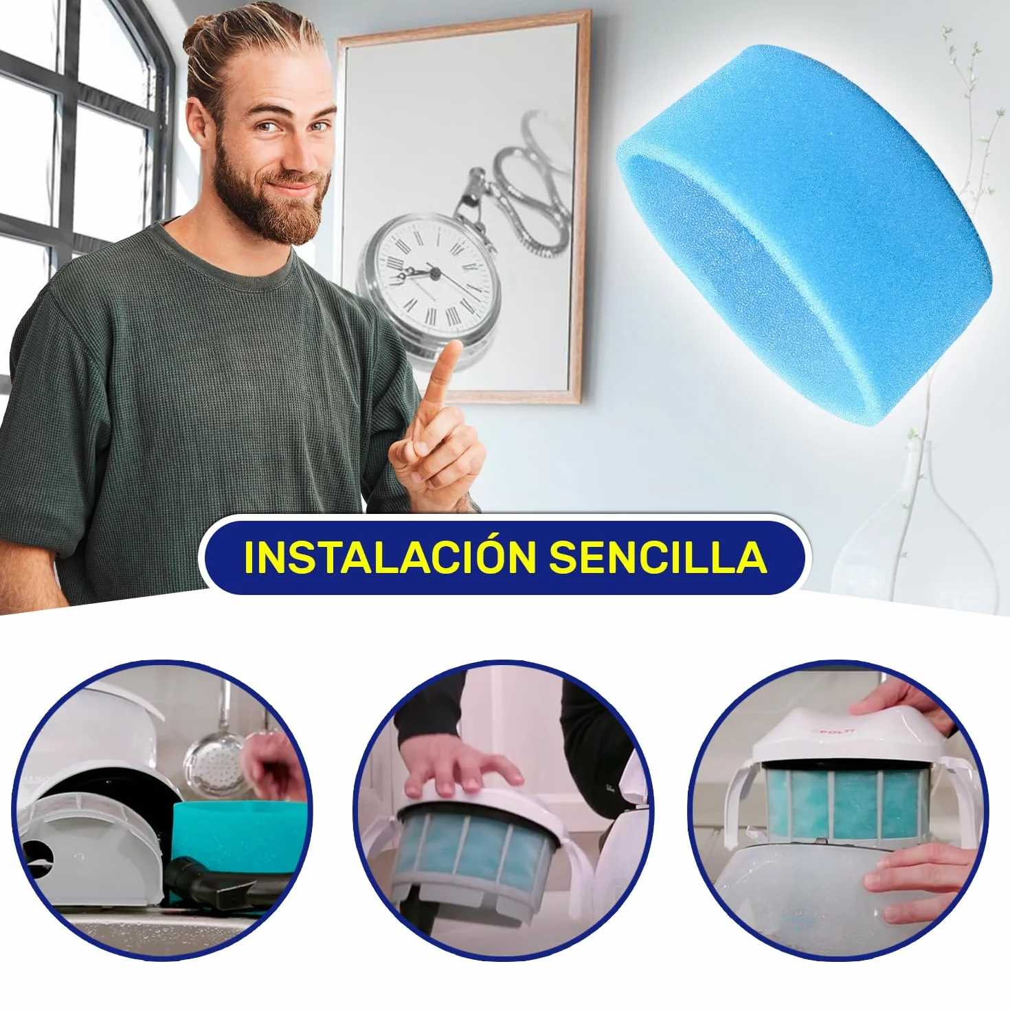 Filtro de Esponja para Vaporeta Limpieza Hogar con Código Original M0003113 SL001788 para Polti Vaporetto Lecoaspira Limpiador Vapor - MONTERAL