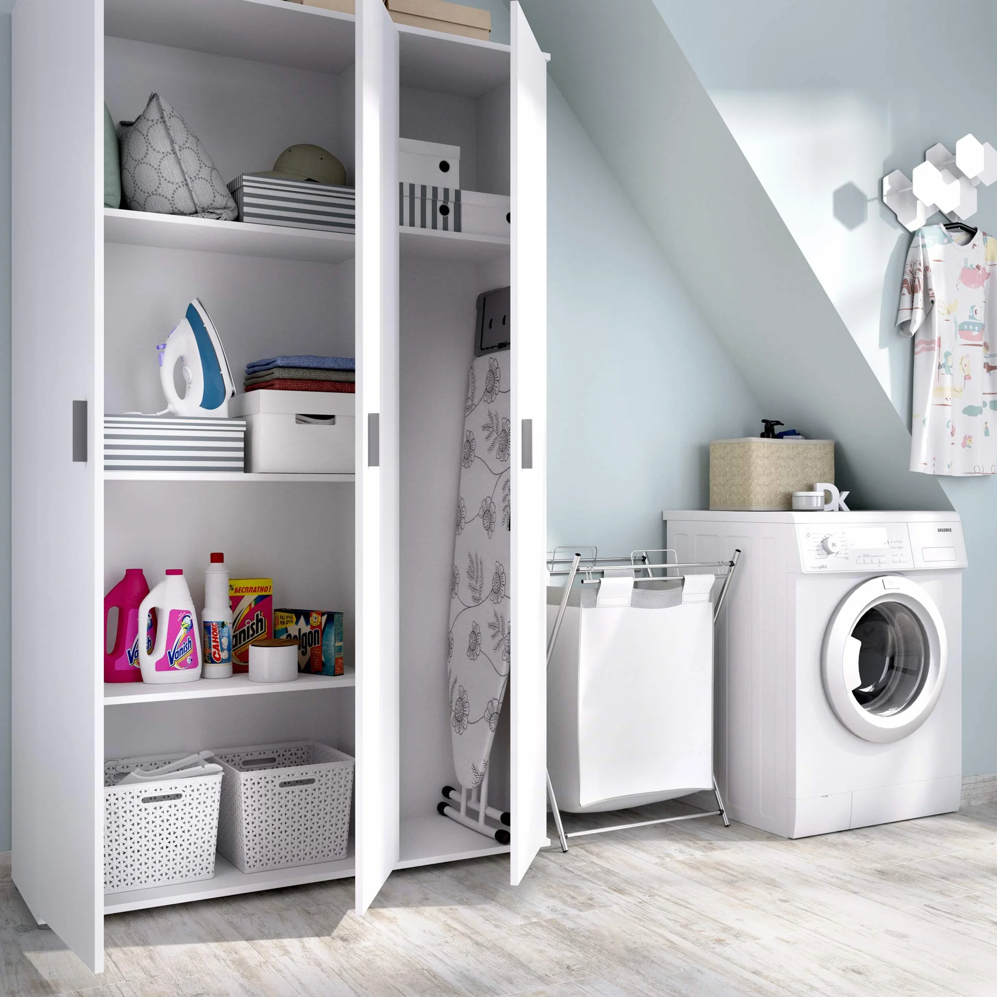 DEKIT GRUPO RIMOBEL Armario Multiusos 3 Puertas, Blanco, 116x190x35cm