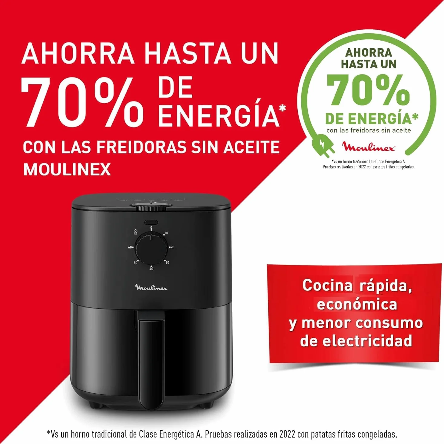 Moulinex Easy Fry Essential 3.5 L EZ1308 Freidora de Aire Caliente, con Poco o Sin Aceite, Controles manuales, 5 Programas, Comidas Sanas, Capacidad 1 Kg, Hasta 4 personas, Compacto, Color Negro