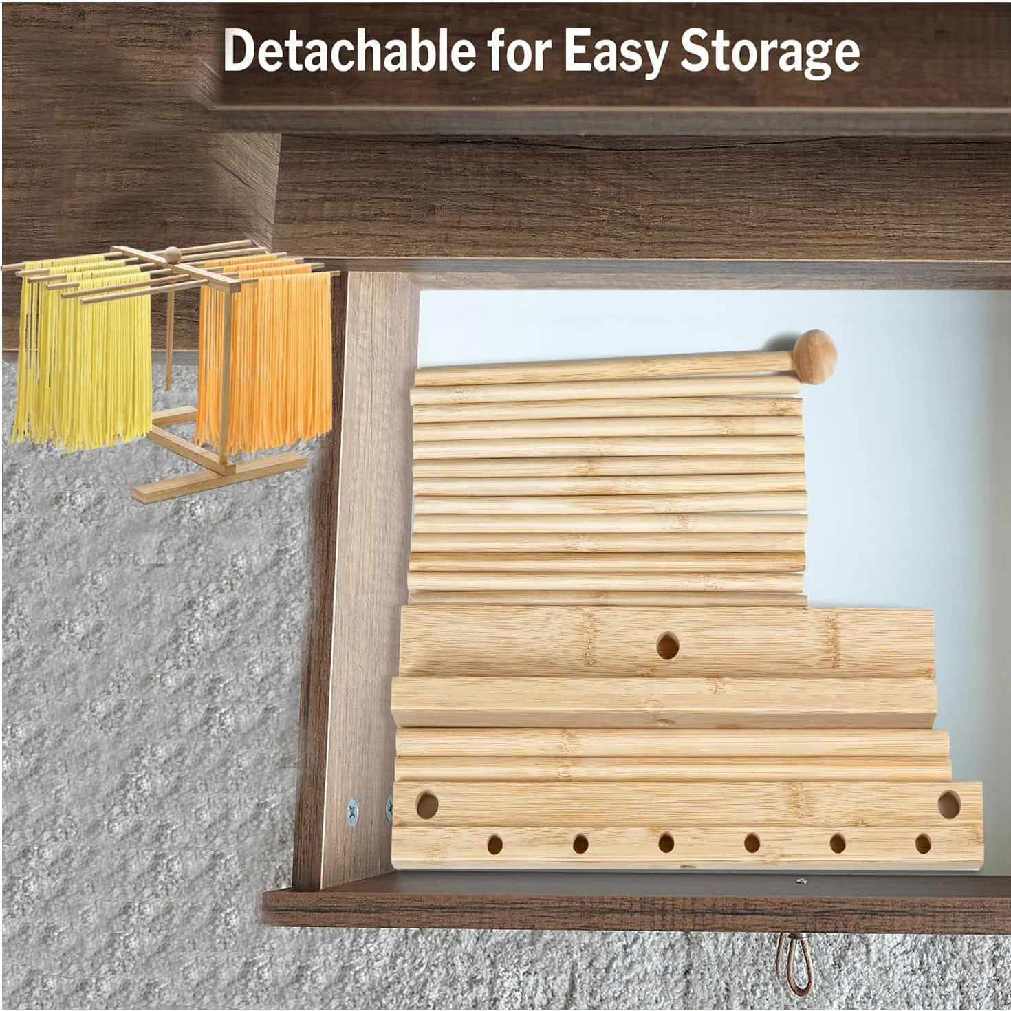 Secador De Pasta, Bastidor De Madera para Secar Fideos con Barra De Transferencia Y 12 Varillas De Secado, Gran Capacidad Y Plegable, para Fideos Italianos Y Fideos Chinos