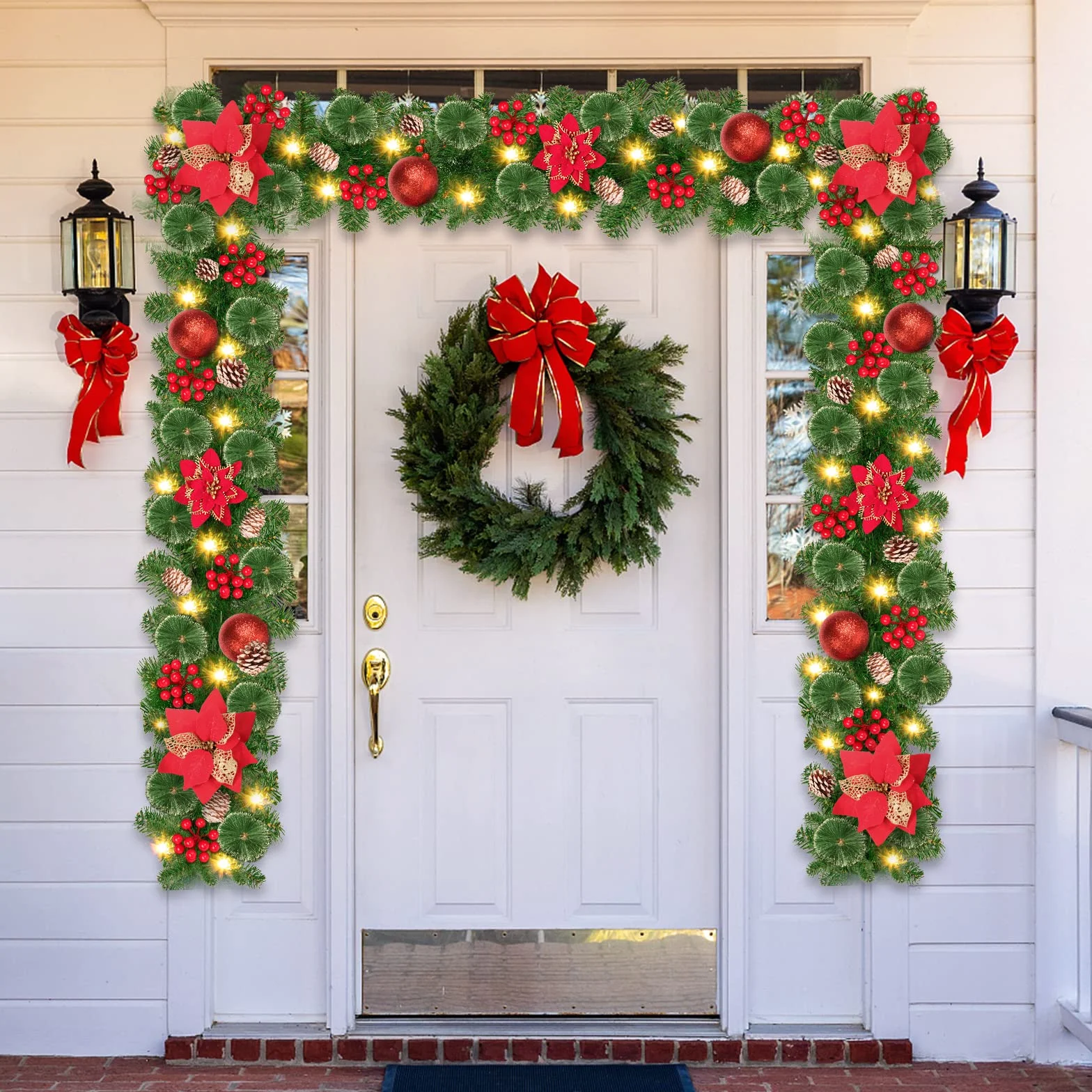 Guirnalda de Navidad 2.7M Con Luces, Árbol Artificial, Corona para Chimenea, Escalera y Decoraciones