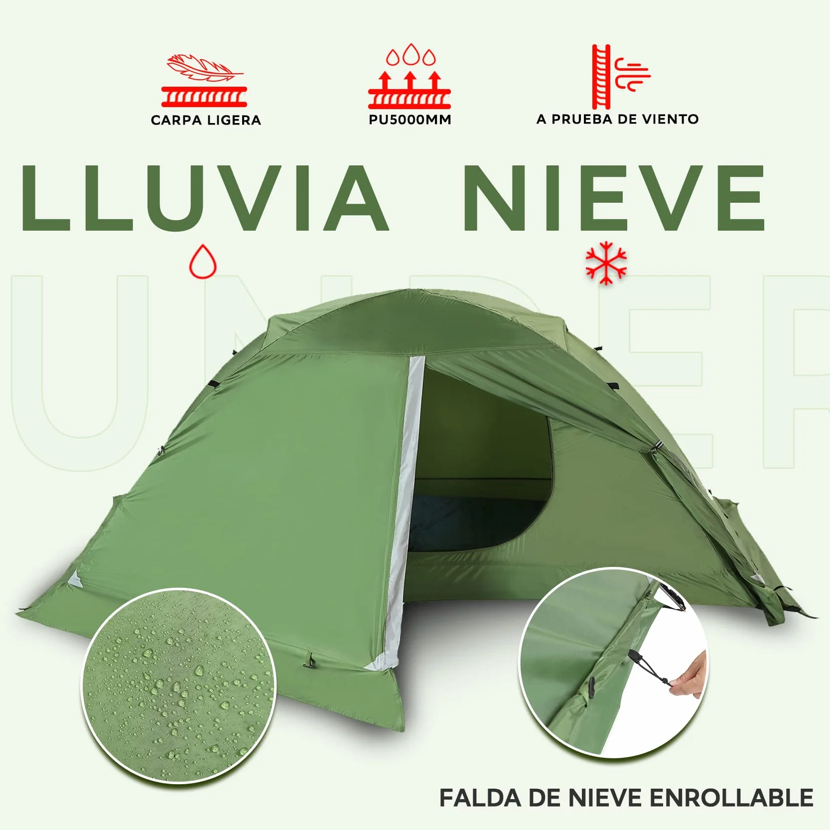Tienda de campaña impermeable ligera 1/2 personas senderismo acampada nieve montañismo