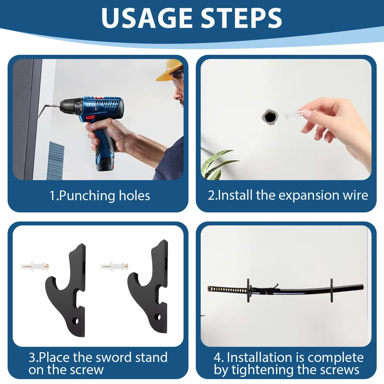 Soporte de Pared para Katana de Madera Negro, Gancho Universal para Espadas Samurái Tanto Wakizashi