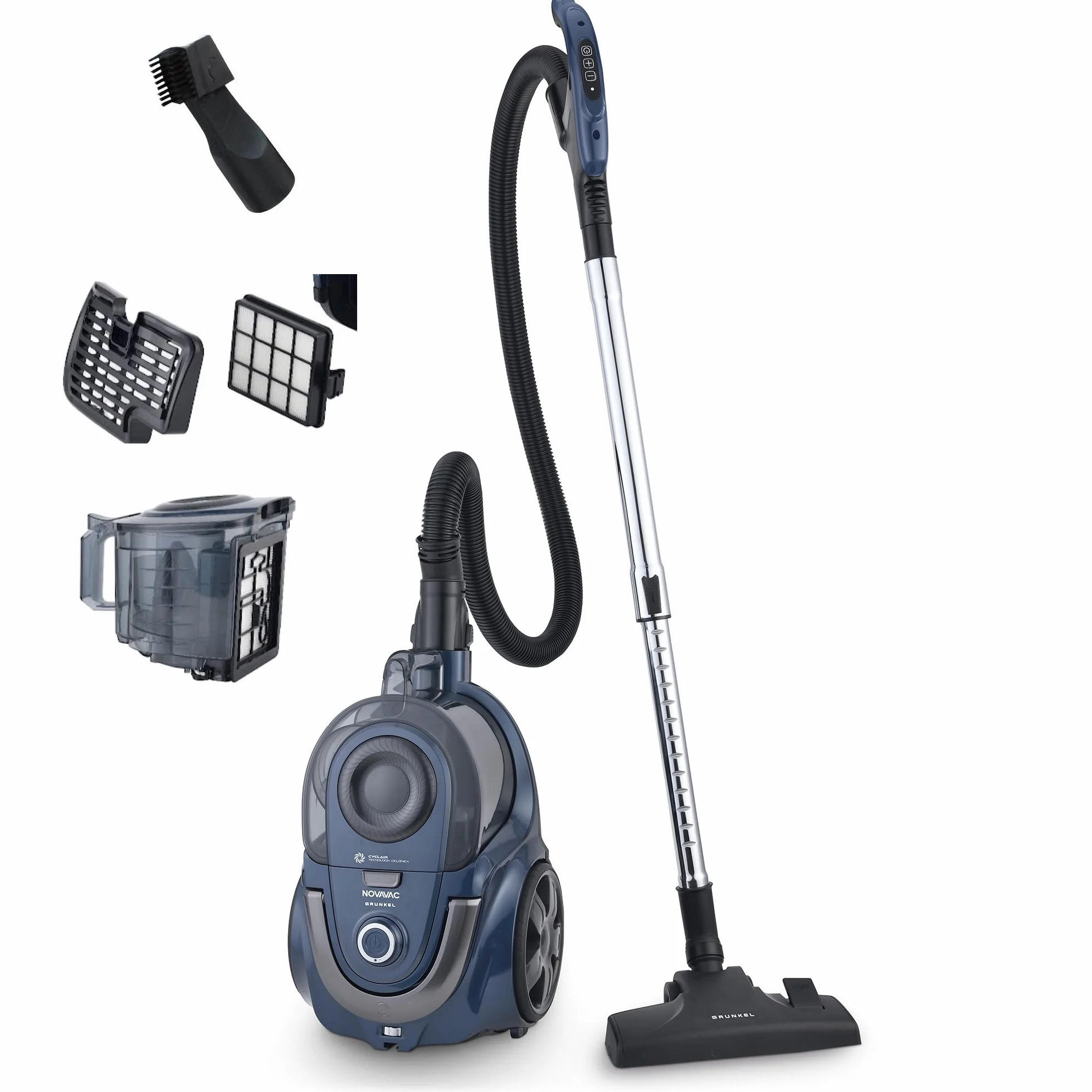 Grunkel Aspiradora de Trineo sin Bolsa 2,2 L 700W NOVAVAC | Tecnología Ciclónica 19KPA | Control Táctil en Mango | Filtro HEPA Lavable | Depósito Fácil Vaciado | Potencia Ajustable | Cable Automático