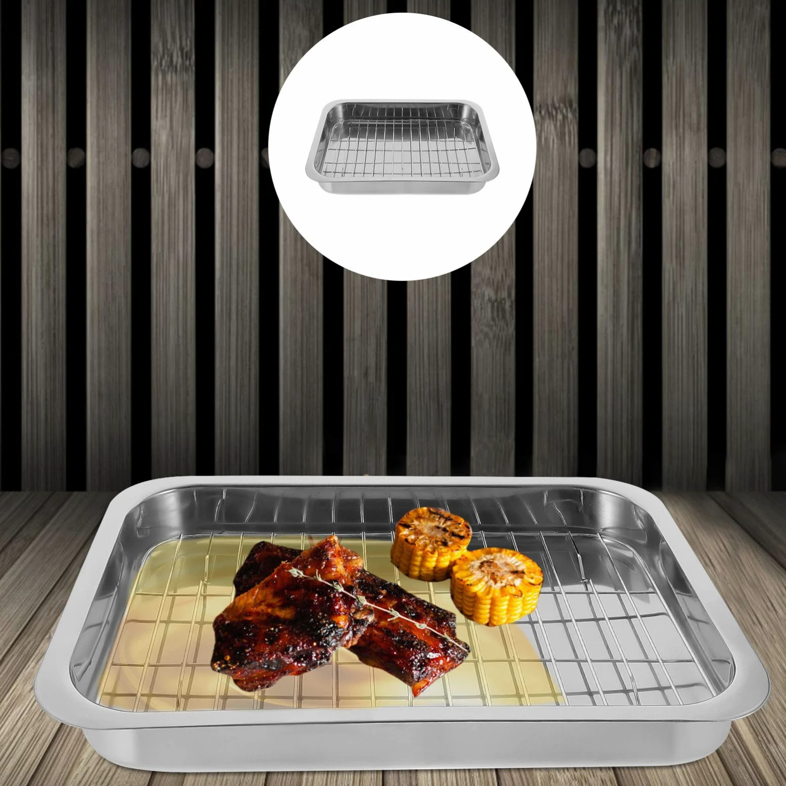 Juego de Bandeja con Rejilla Rectangular para Horno de Acero Inoxidable Plata, Práctica y Fácil de Limpiar para Colección Personal o Fiestas