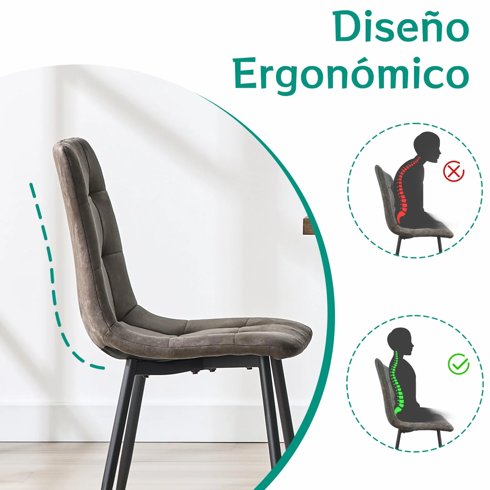 JIJIAN Pack de 6 Sillas de Comedor, Sillas de Cocina en Tejido Tecnológico, Sillas Tapizadas para Sala de Estar con Patas de Metal Negro, Adecuadas para Comedor, Sala de Espera, Marrón