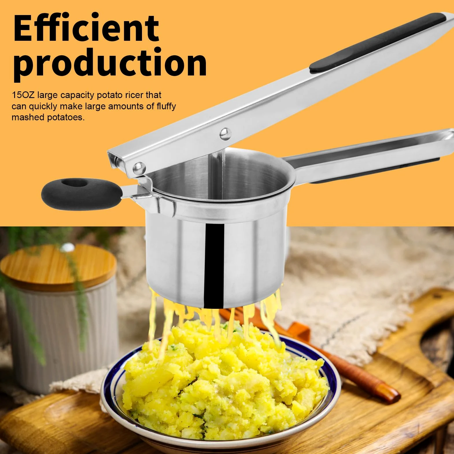 Prensador de patatas grande de 15 onzas con 3 discos intercambiables, de acero inoxidable resistente para puré de patatas, herramienta de cocina con mango ergonómico, máquina de spaetzle