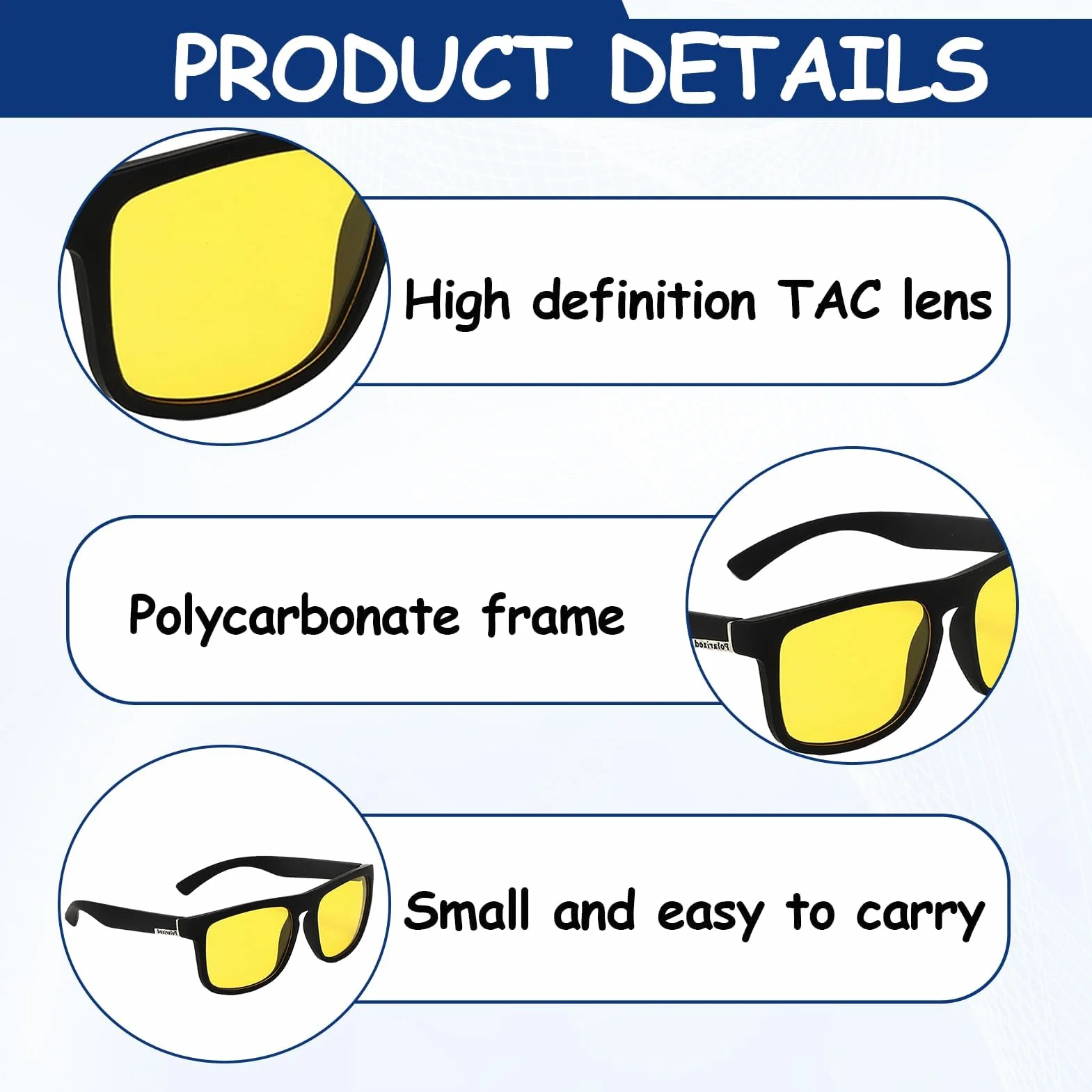 Gafas de conducción nocturna polarizadas, máxima seguridad en la noche y la lluvia, lentes amarillas que mejoran el contraste, protección UV400, antirreflectantes, para hombre y mujer
