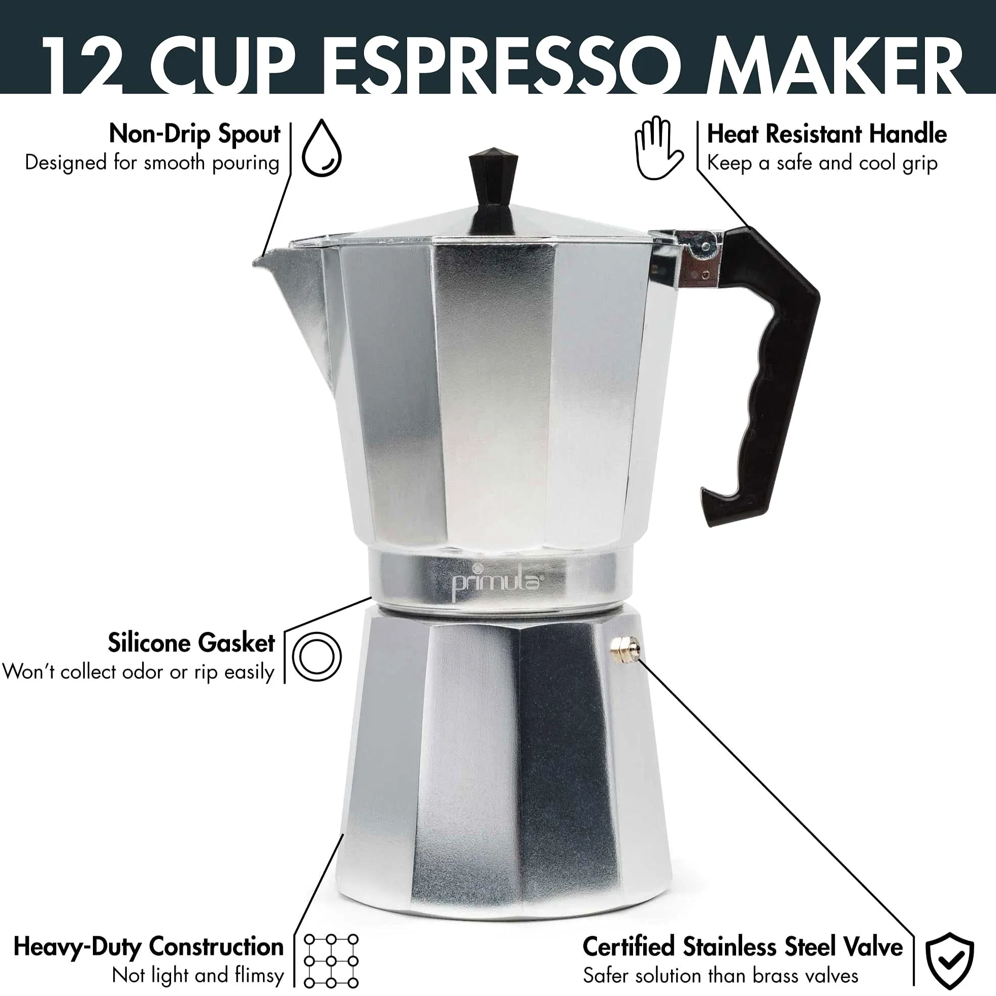 Primula 12-Cup Aluminio Parte superior del hornillo Cafetera Espresso