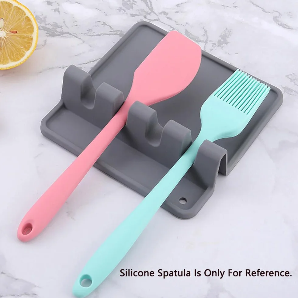 Soporte de silicona para utensilios de cocina, para cucharón, espátula, pinzas, tenedor, resistente al calor, sin BPA, gris, paquete de 1