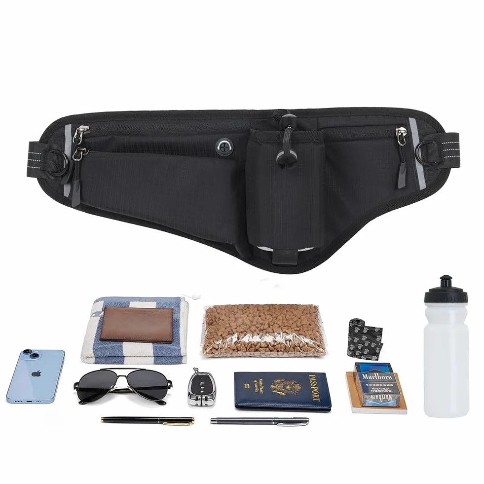Riñonera Running Deportiva Cinturón de Hidratación con Botella de Agua 600ml Plegable Negro Kiuiom