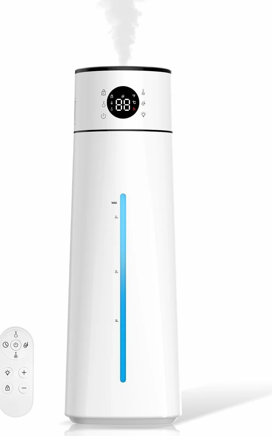 Humidificador de Aire 8L, Grande Humidificador Ultrasónico Top-Fill, 80H Duración, 24H Temporizador, Luz Nocturna, 25dB Silencioso para Bebés, Oficina, Plantas, Boquilla de Vapor Giratoria de 360°(B)