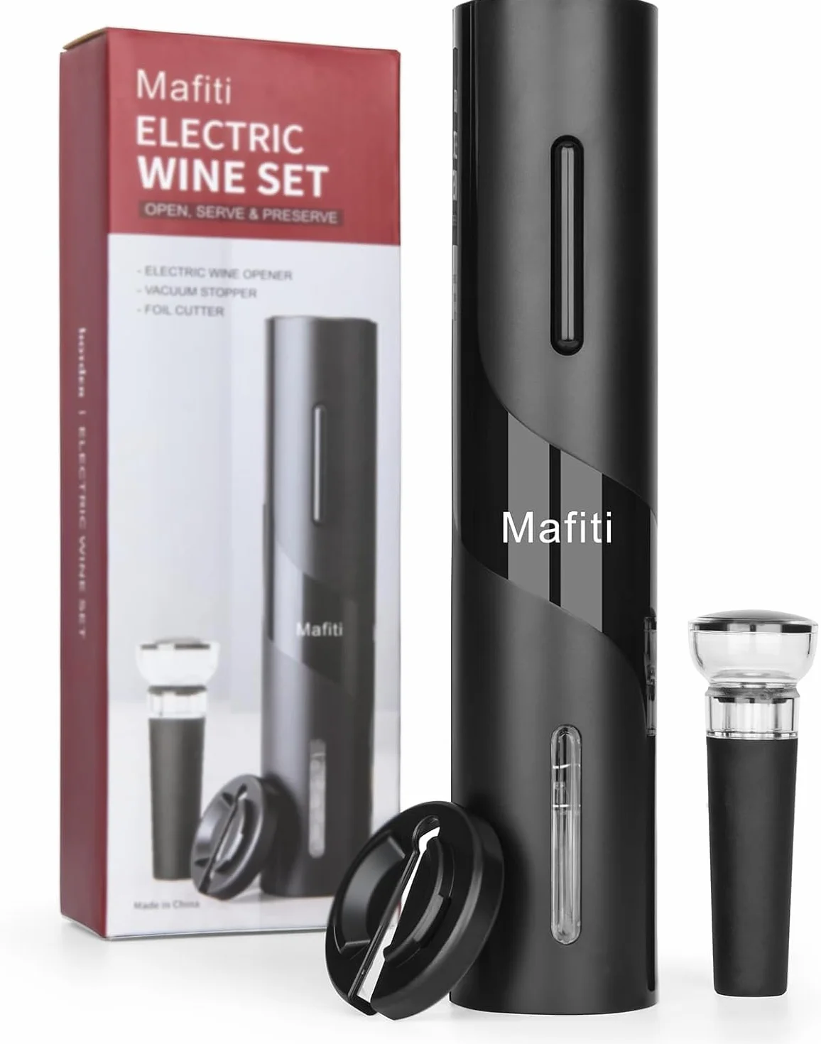 Sacacorchos eléctrico inalámbrico (3 en 1), Abridor de botellas del vino, abrebotellas con cortador de hojalata y bomba de vacío，Ideal para reuniones familiares, bares y regalos (1 pack)