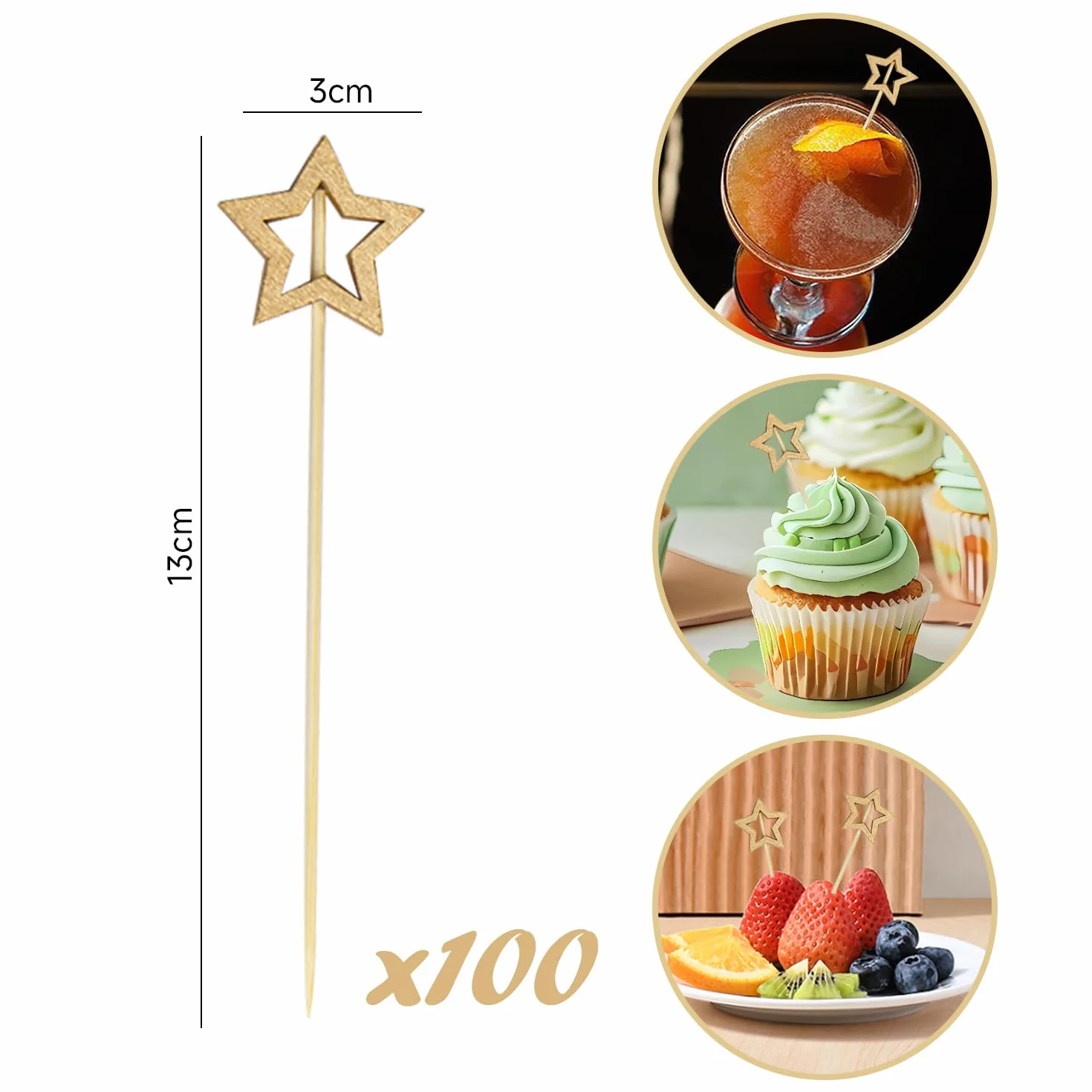 100 Piezas De Letreros De Madera De Estrellas Huecas, Letreros De Comida, Letreros De Frutas, Señales De Decoración De Cócteles Y Suministros De Fiesta.