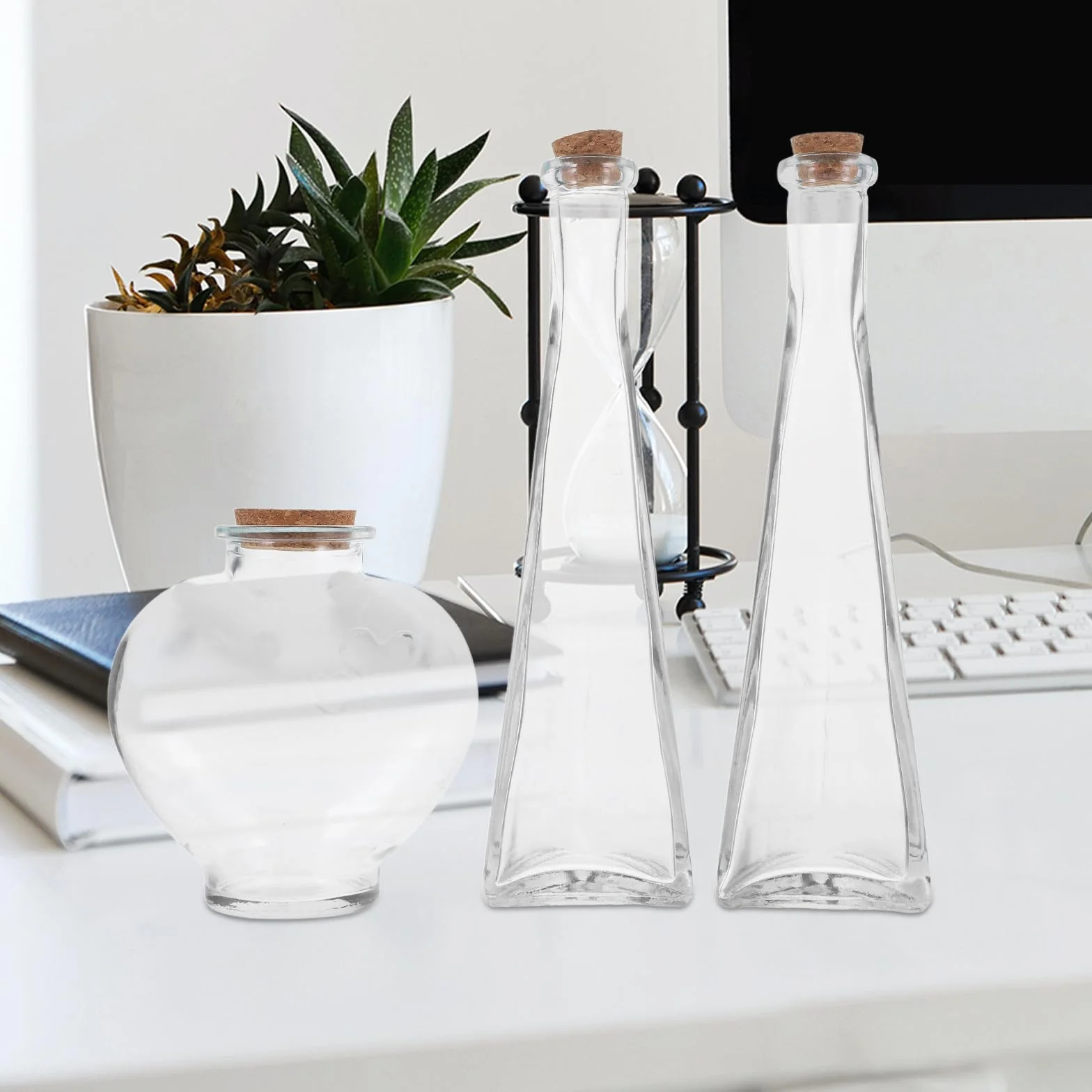 Genérico Botellas de Deseos en Forma de Corazón Prismático para Ceremonia de Arena de Boda, Frascos Decorativos de Vidrio Tapa de Corcho, 3 Piezas para Ritual de Aniversario