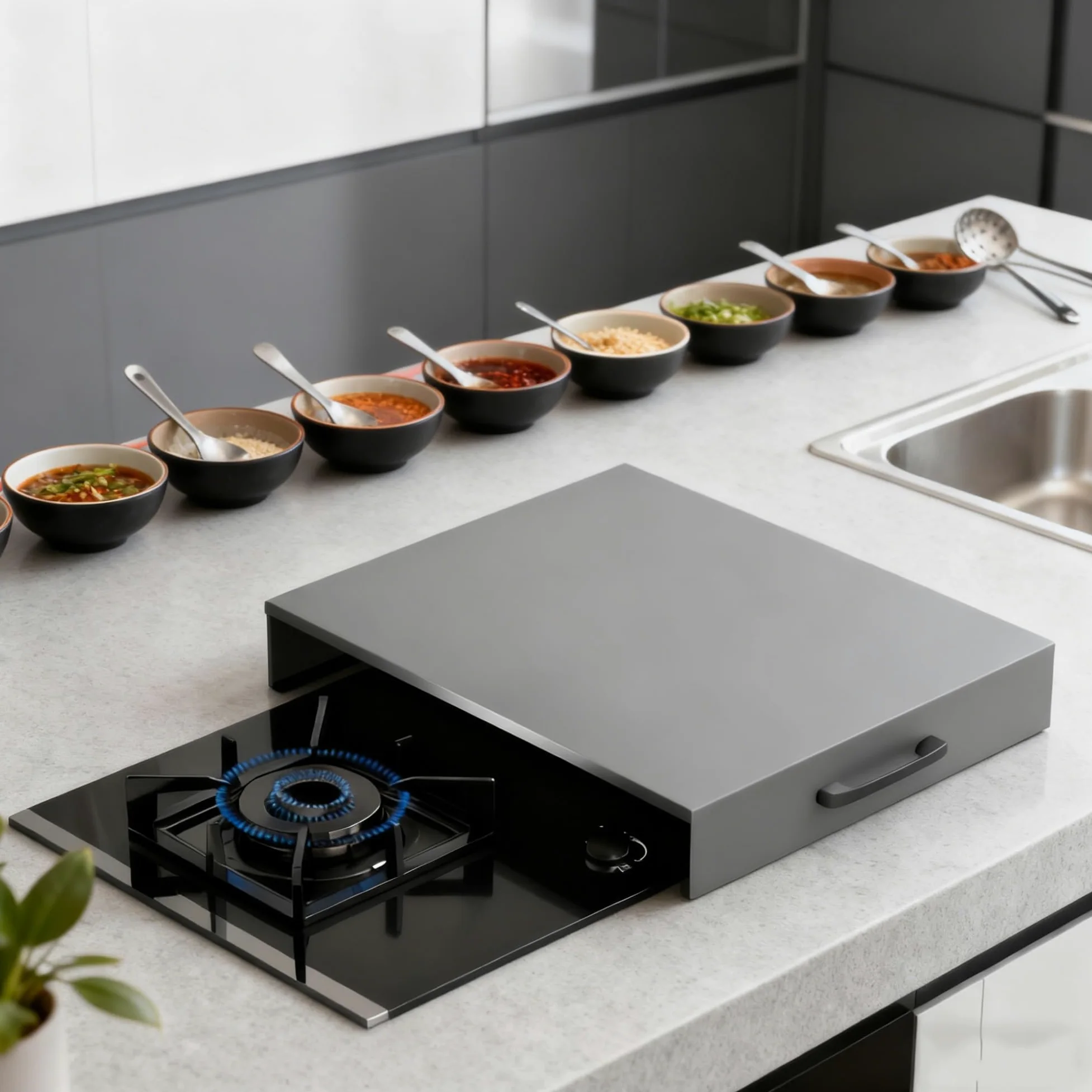 Cubierta de cocina de gas y tabla de cortar para cocinas de inducción y estantes de cocina