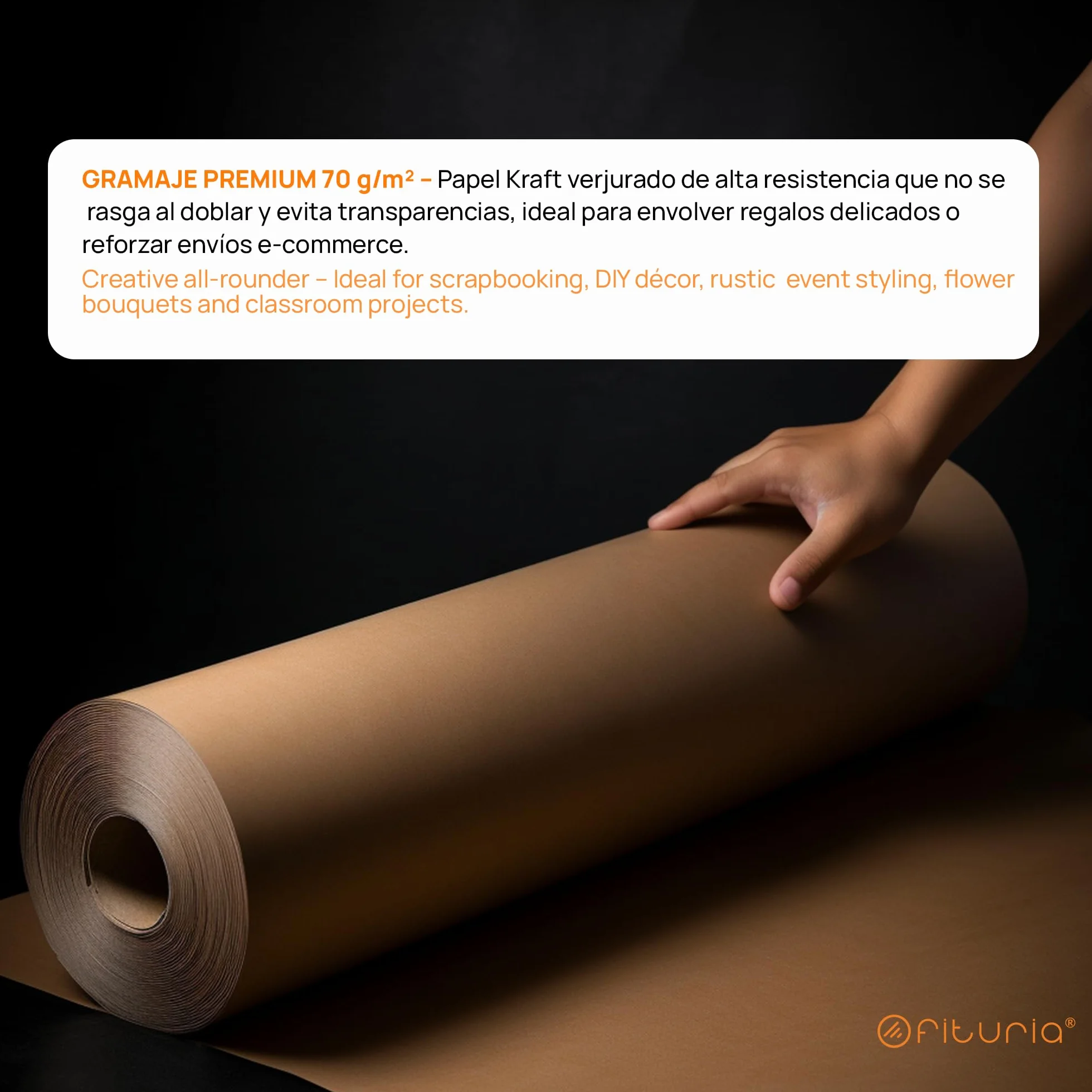 OFITURIA Papel Kraft Marrón Natural 70 g/m² - Rollo 1×3 m - 1 Rollo - Para Embalaje, Manualidades y Decoración - Resistente y Fácil de Cortar - Compatible con Pinturas y Crayones