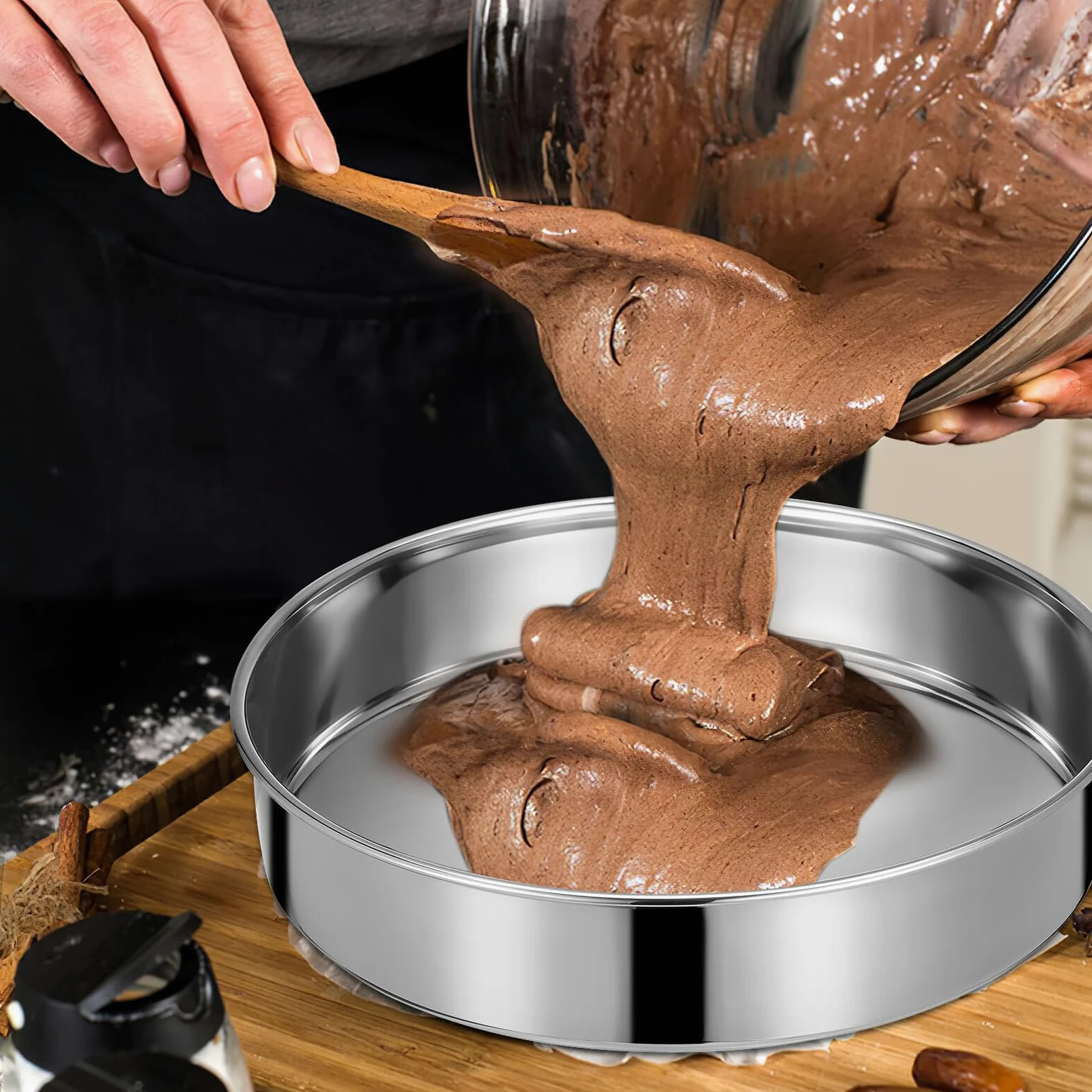 Hemobllo Moldes Redondos para Pasteles 2 Unidades Acero Inoxidable 24 CM sin Borde Aptos para Hornear y Cocinar al Vapor Base Plana para Distribución Uniforme del Calor