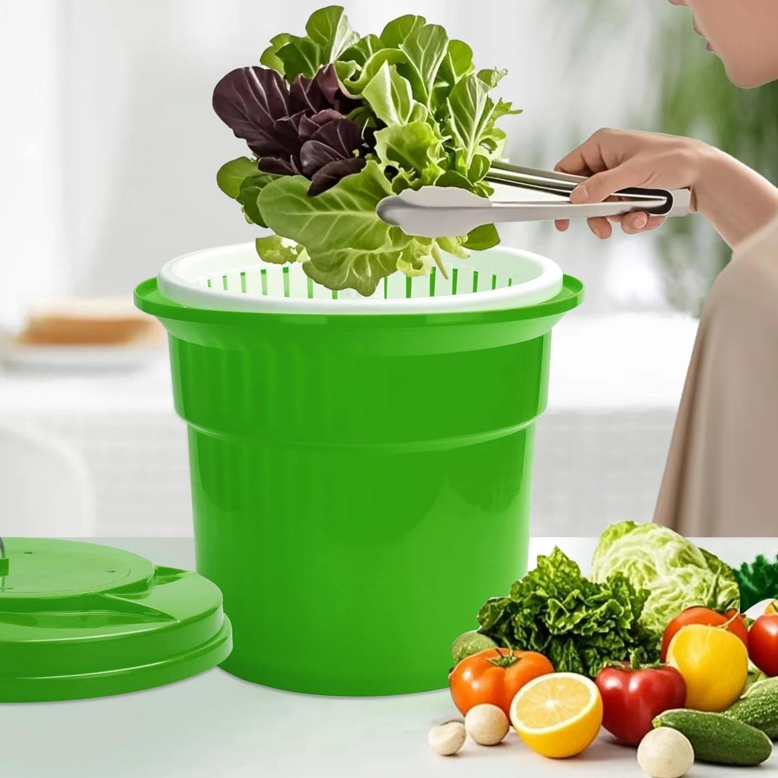 Centrifugador de ensalada grande comercial de 12 L/24 L, secador de lechuga con cesta colador para escurridor de frutas y verduras, herramienta de cocina resistente