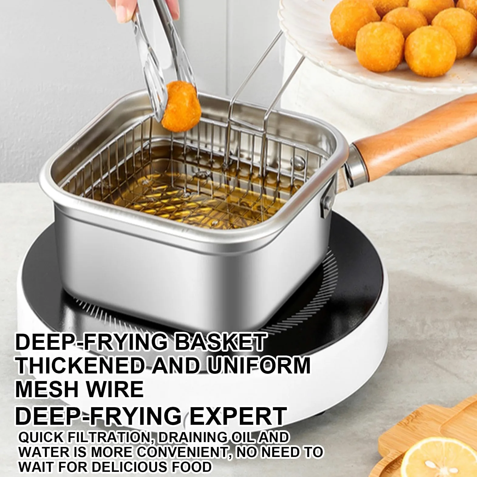 Freidora - Sartén multifuncional - Freidora de acero inoxidable a prueba de salpicaduras para patatas fritas pollo y más apta para lavavajillas