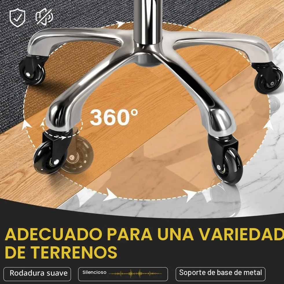 WKWKER Taburete de belleza resistente con ruedas giratorias ajustables de cuero grueso para cocina, redacción, laboratorio, oficina, masajes, negro