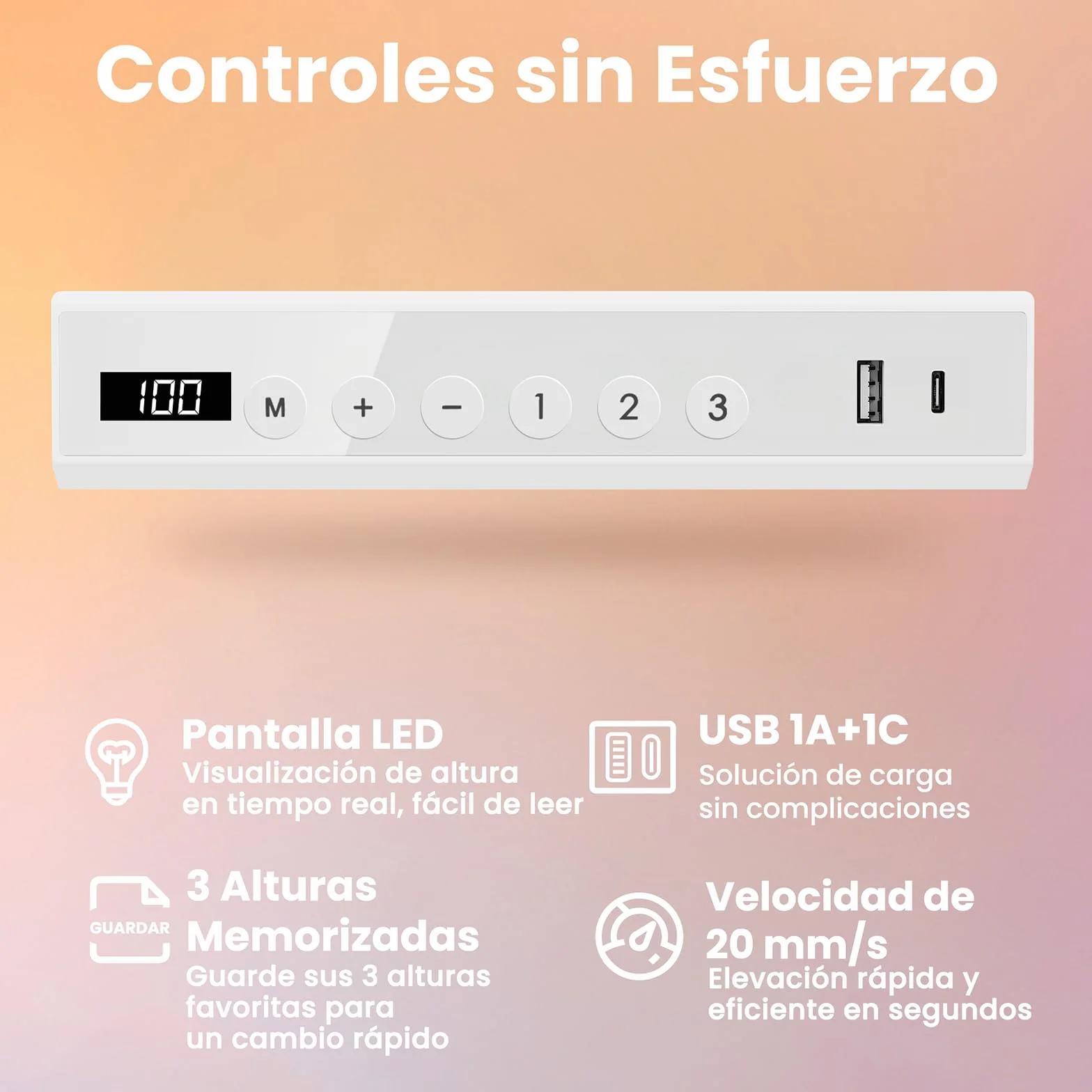 HUANUO 88 x 50 cm Escritorio Elevable, Mesa Elevable de Vidrio con Cajón, Puerto Carga USB y Panel Inteligente de 3 Memorias, Vidrio Blanco