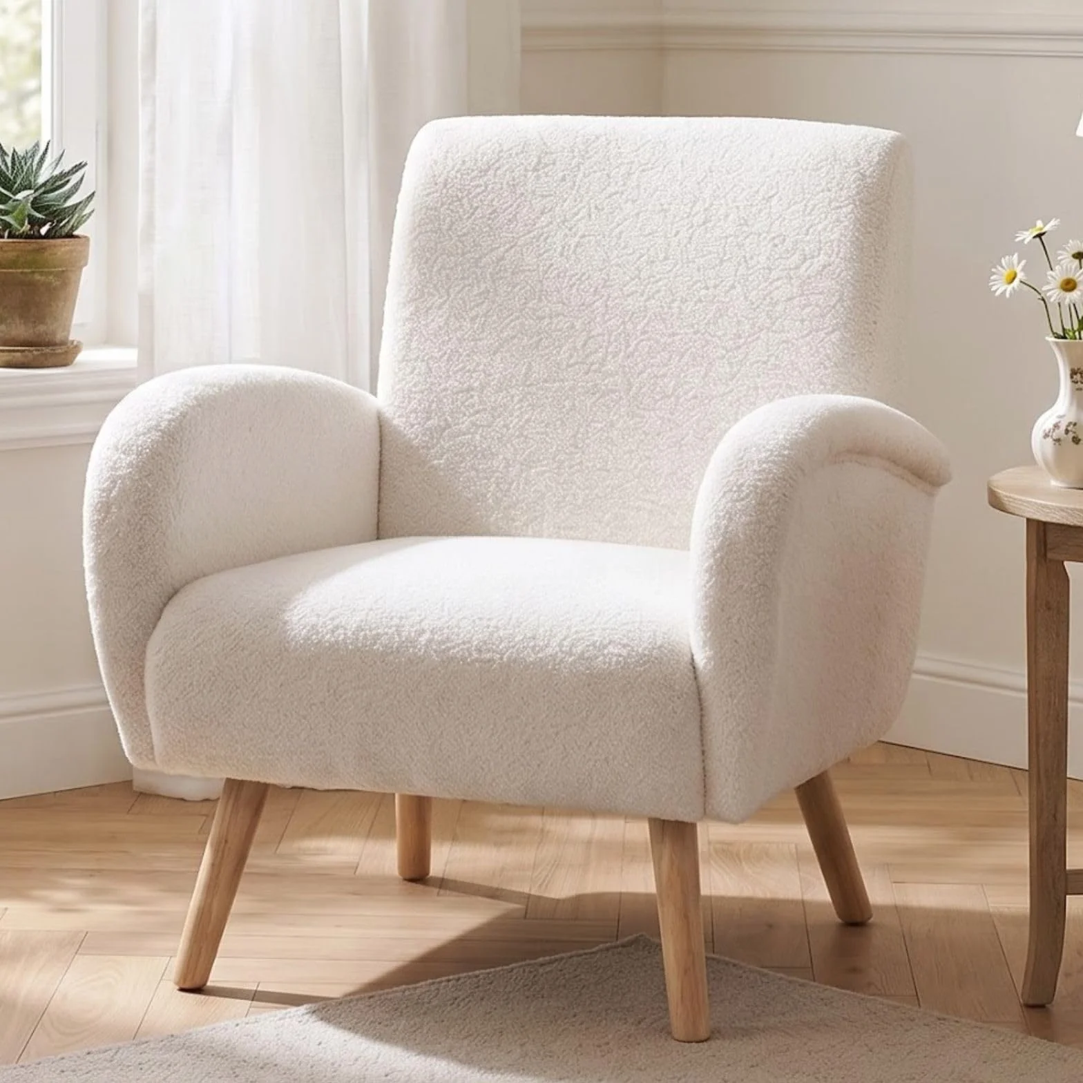 chairus Butaca Ocio Moderno Sofá de Salón Individual con Patas de Madera, Sillón Pequeño Lectura para Sala de Estar/Dormitorio, Blanco