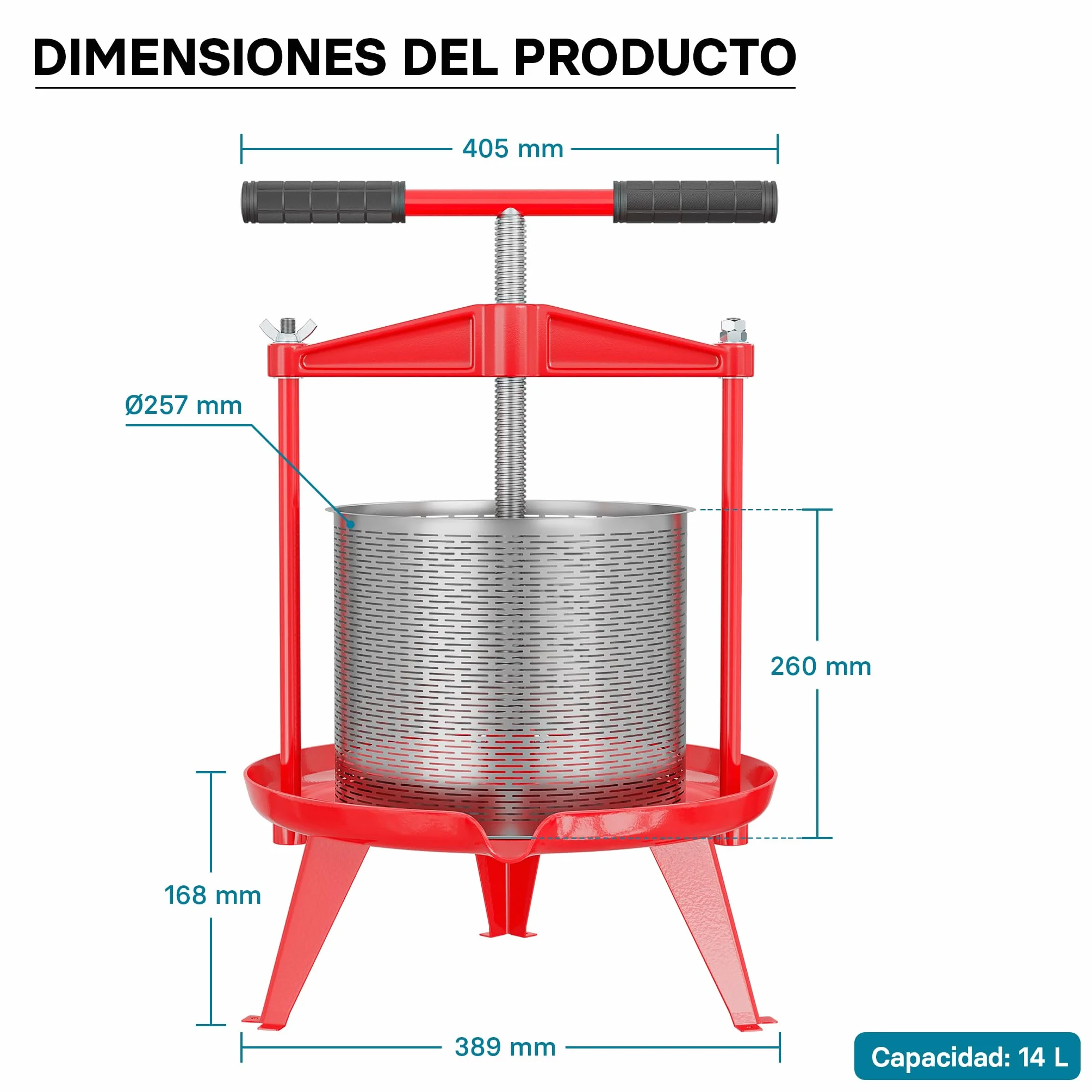 WilTec Prensa de Fruta de Acero Inoxidable Capacidad de 14 litros Prensa de husillo para Zumo Vino Sidra