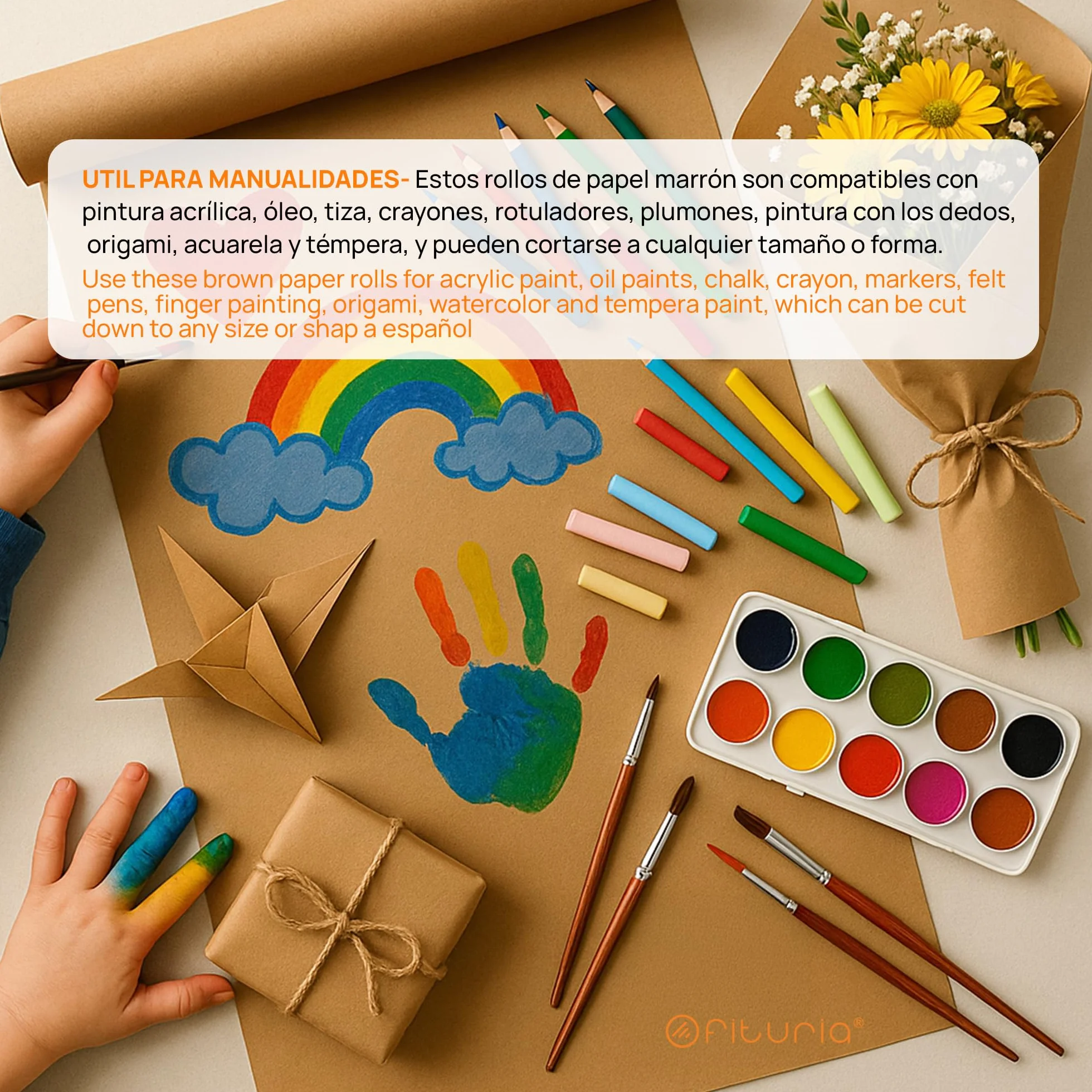 OFITURIA Papel Kraft Marrón Natural 70 g/m² - Rollo 1×3 m - 1 Rollo - Para Embalaje, Manualidades y Decoración - Resistente y Fácil de Cortar - Compatible con Pinturas y Crayones