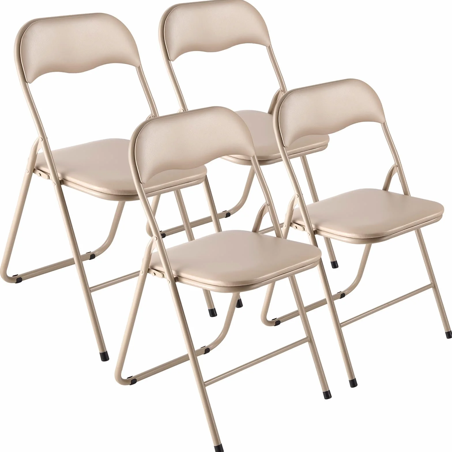 VEVOR 4 PCS Sillas Plegables, Sillas Plegables Apilables Portátiles de Cuero con Estructura de Metal Resistente y Cojín Acolchado, Carga de 158 kg para el Hogar, Jardín, Fiestas y Eventos, Caqui