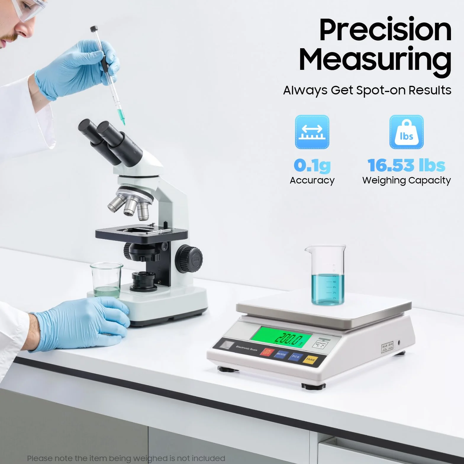 Báscula digital de cocina 7,5 kg/0,1 g – Báscula de precisión con función de tara, LCD, protección contra sobrecargas para laboratorio y cocina